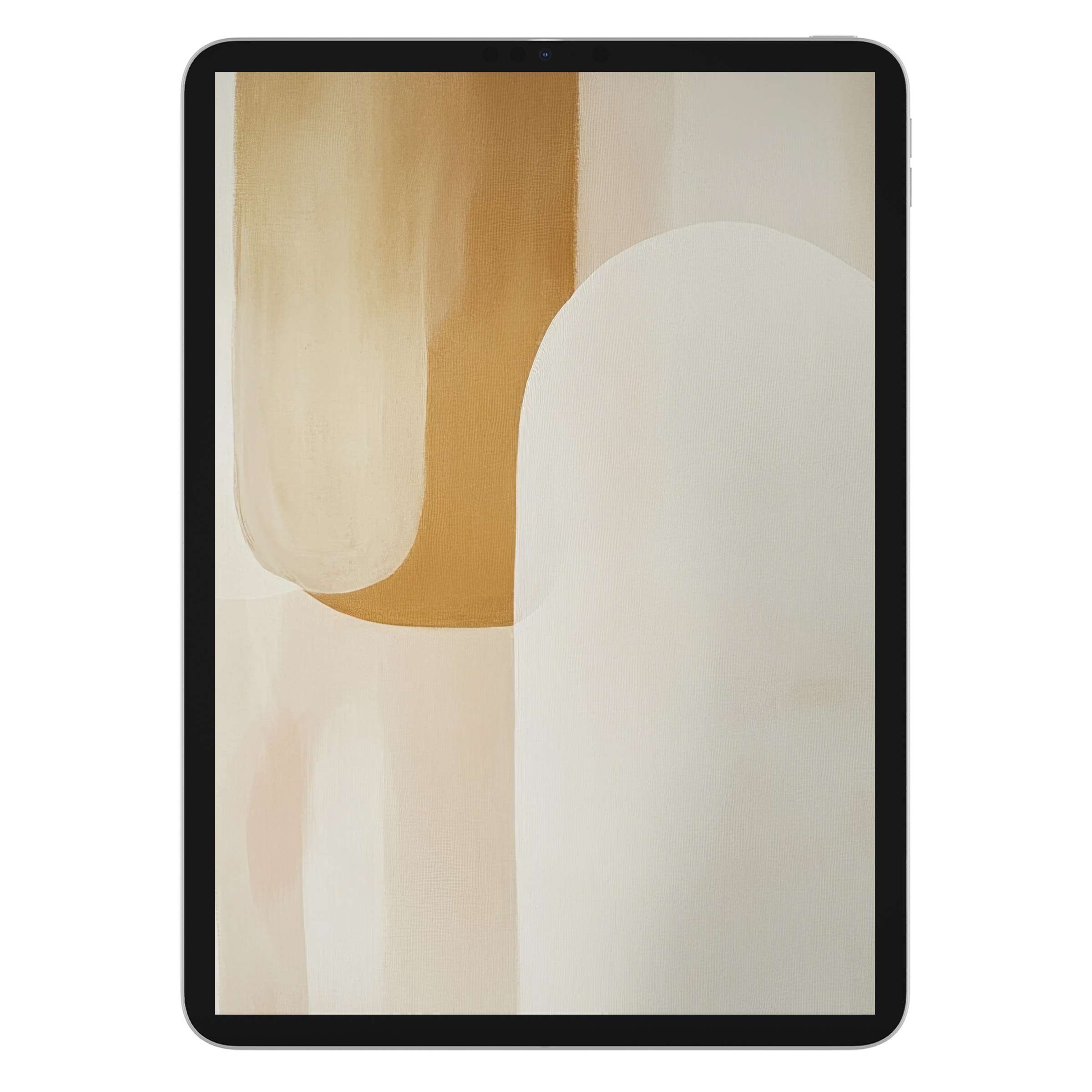 Neutral iPad wallpaper with soft beige and cream abstract shapes, ideal tablet background for a digital download, eco-friendly and calming