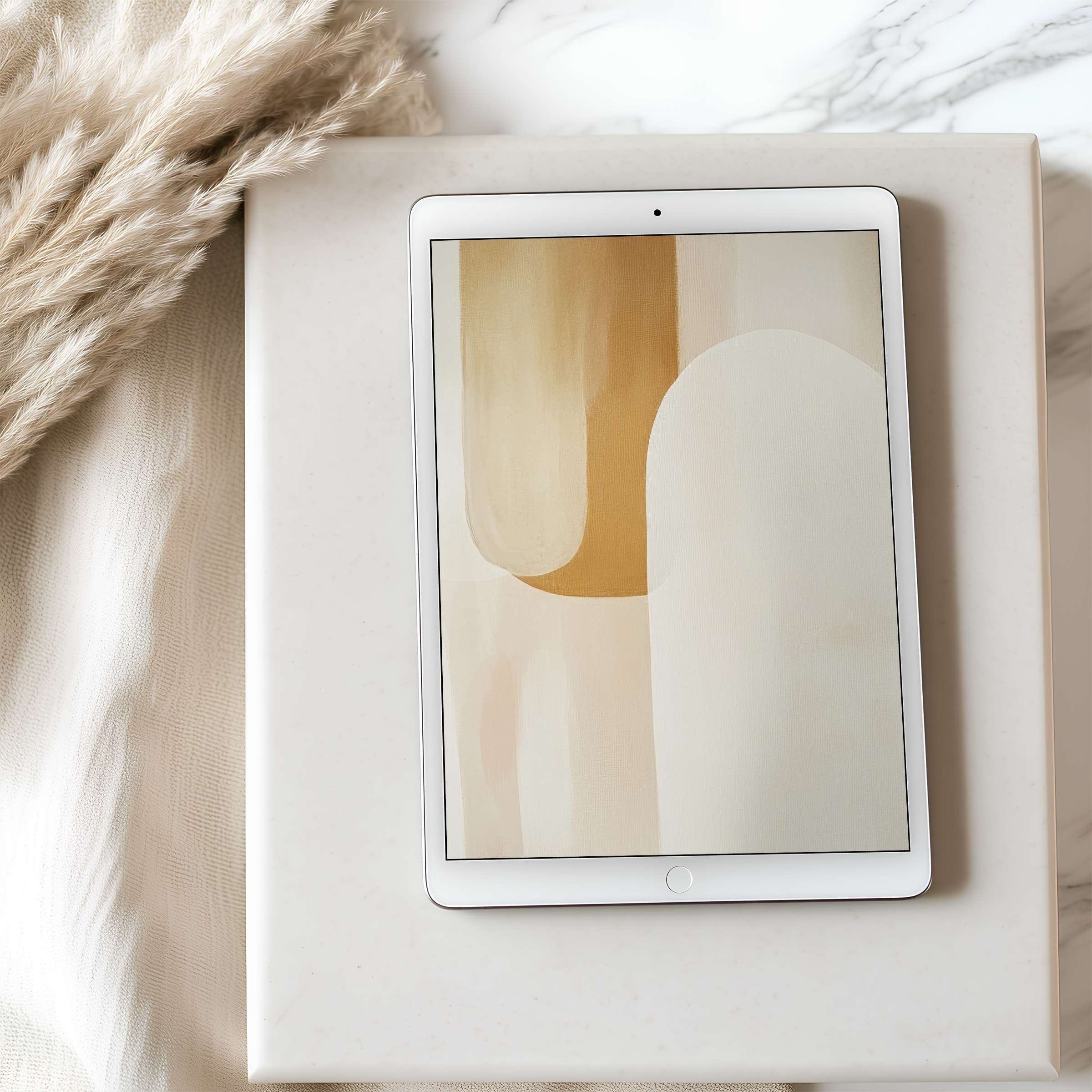 Elegant abstract forms in warm neutrals create a calming tablet wallpaper, perfect for high resolution iPad and Android tablets
