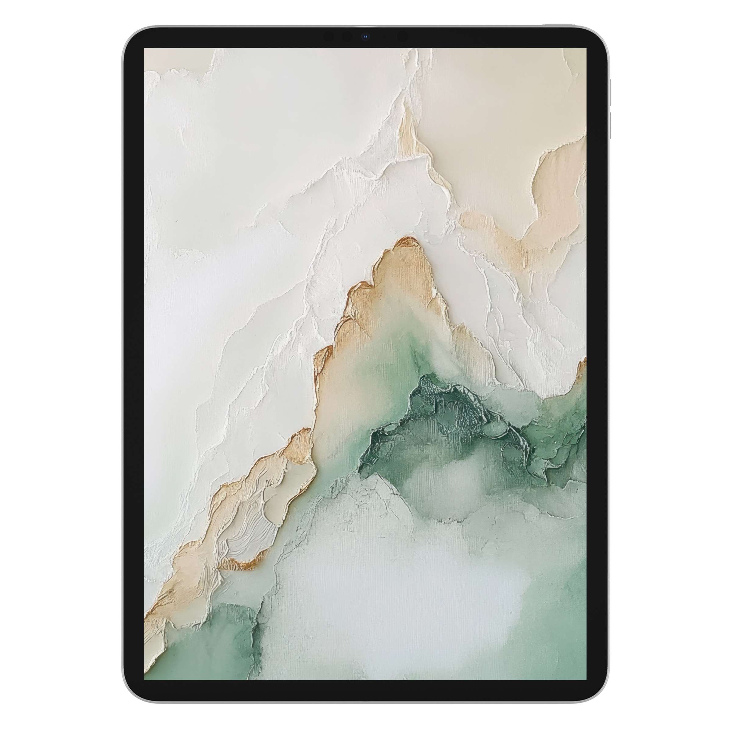 Neutral iPad wallpaper featuring elegant watercolor textures in soft green and beige, ideal tablet background for a calming digital download