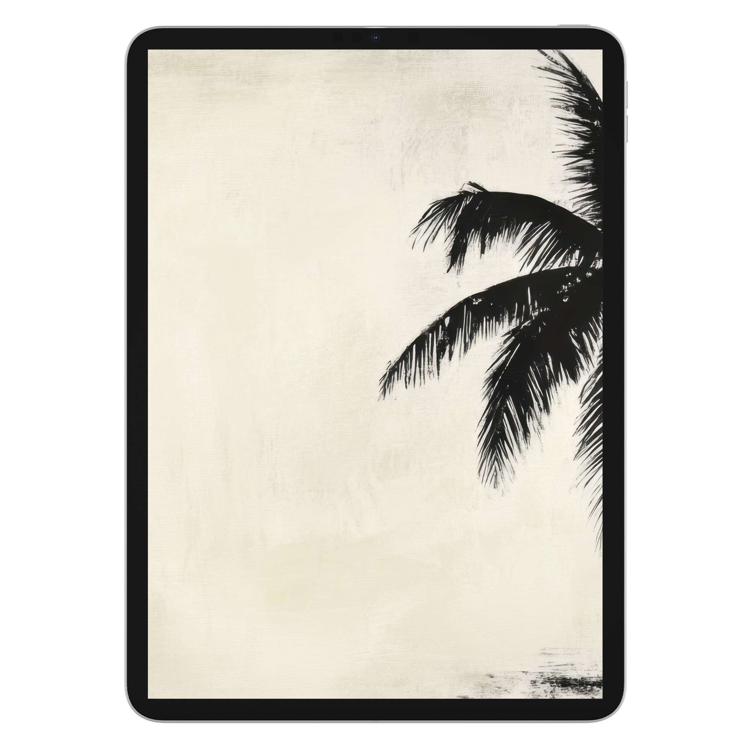 Neutral iPad wallpaper featuring a serene palm silhouette offering a calm digital download for tablet backgrounds on Samsung and Android