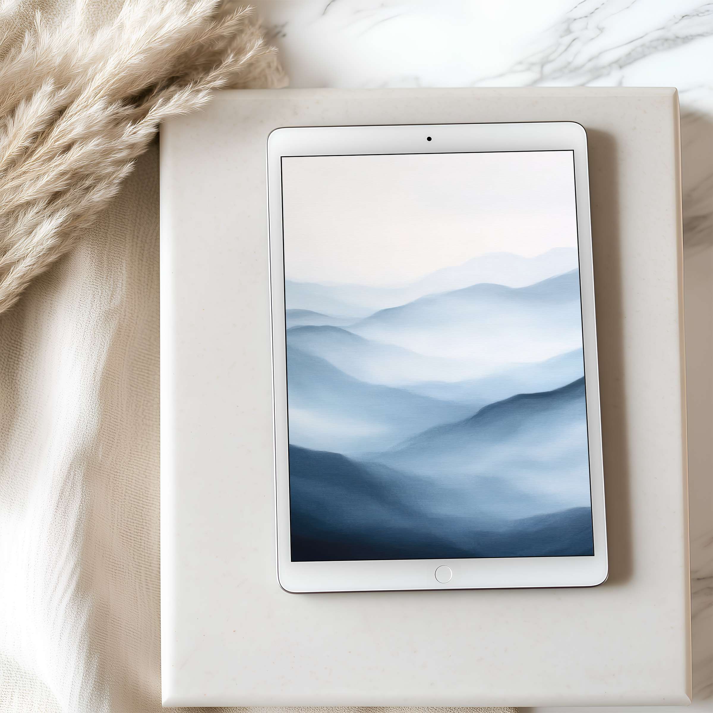 Elegant tablet wallpaper featuring serene blue mountains in high resolution, ideal for iPad or Android digital download lovers