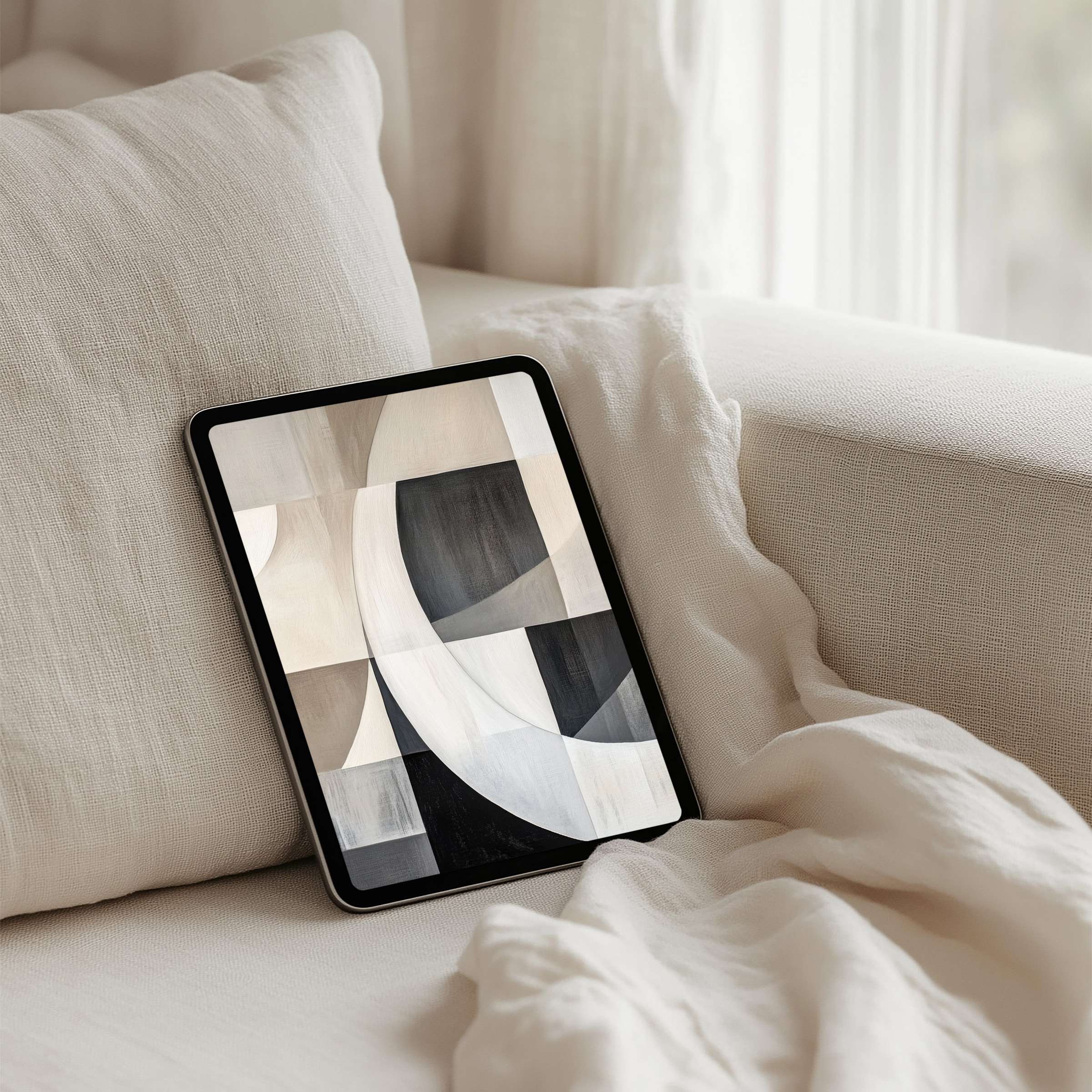 Elegant abstract art with soft neutral tones for your iPad background and tablet adding calm inspiration instant download