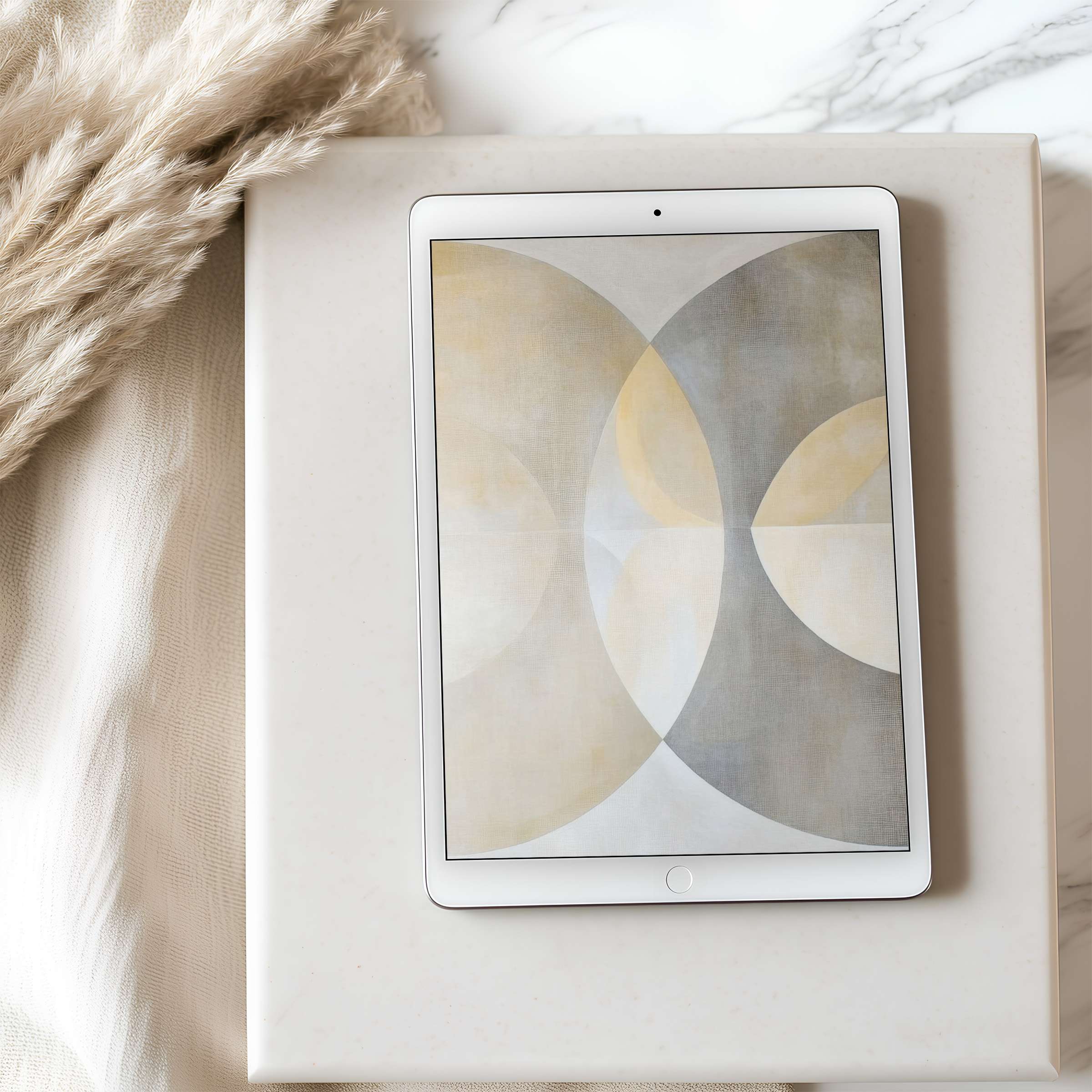 Elegant tablet wallpaper featuring soft geometric shapes in muted tones perfect for high resolution iPad and Android devices