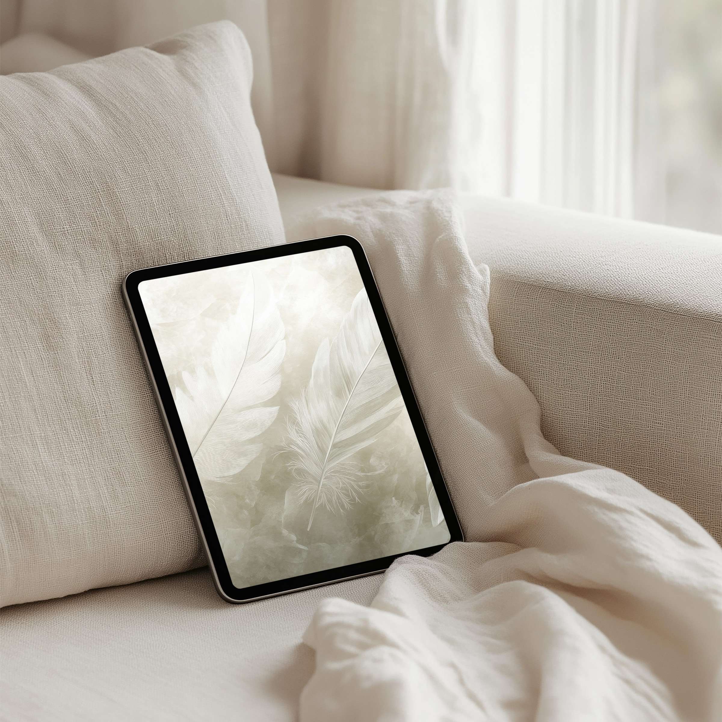 Elegant feather-pattern iPad background for instant download brings calm sophistication to any tablet, enhancing mindfulness and style