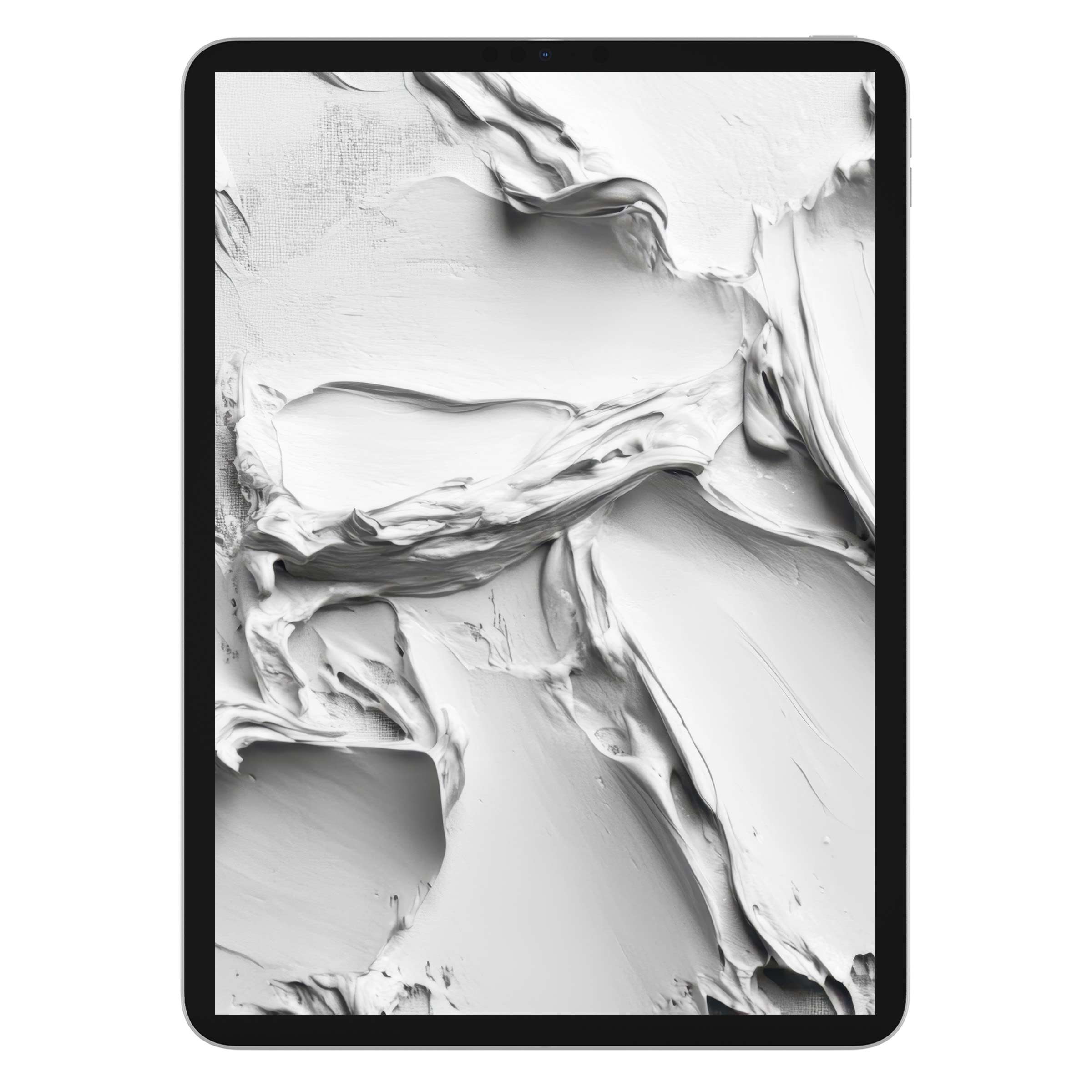 Neutral iPad wallpaper featuring elegant white abstract textures, ideal as a calming digital download for tablets and backgrounds