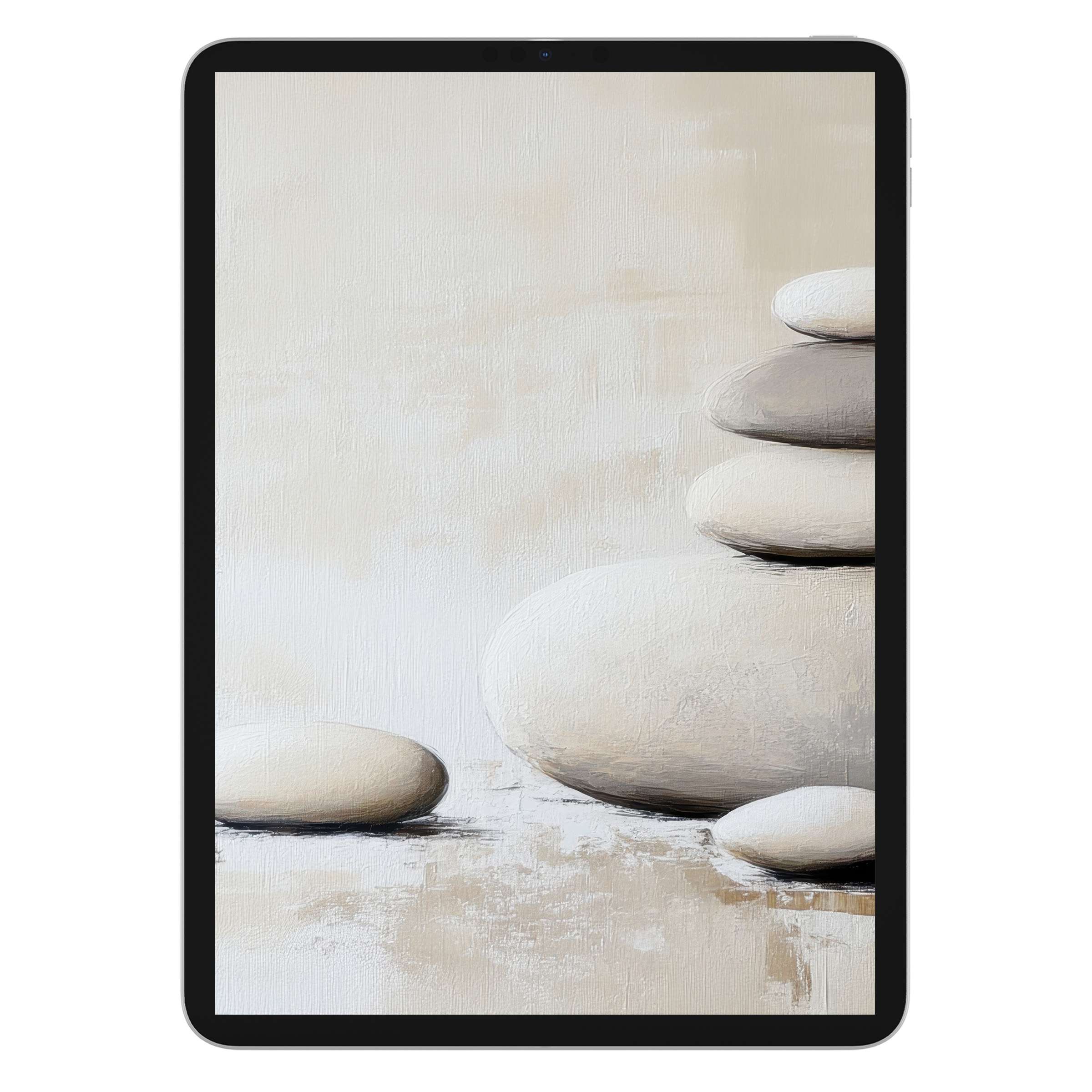 Neutral iPad wallpaper featuring soft beige stones evokes tranquility for tablet backgrounds and digital download options, enhancing calm spaces