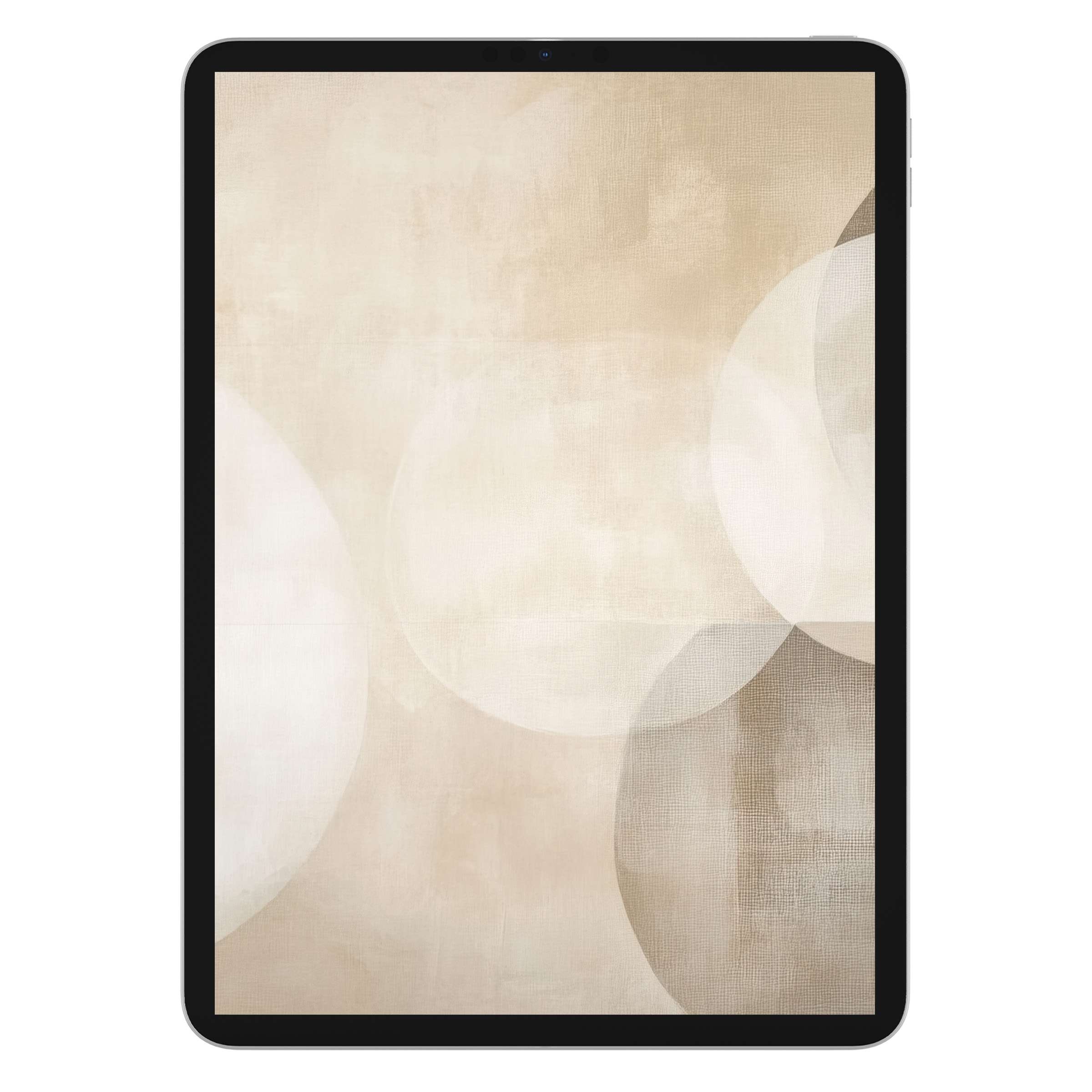 Elegant neutral iPad wallpaper with soft beige circles on a textured background, perfect digital download for tablet tranquility