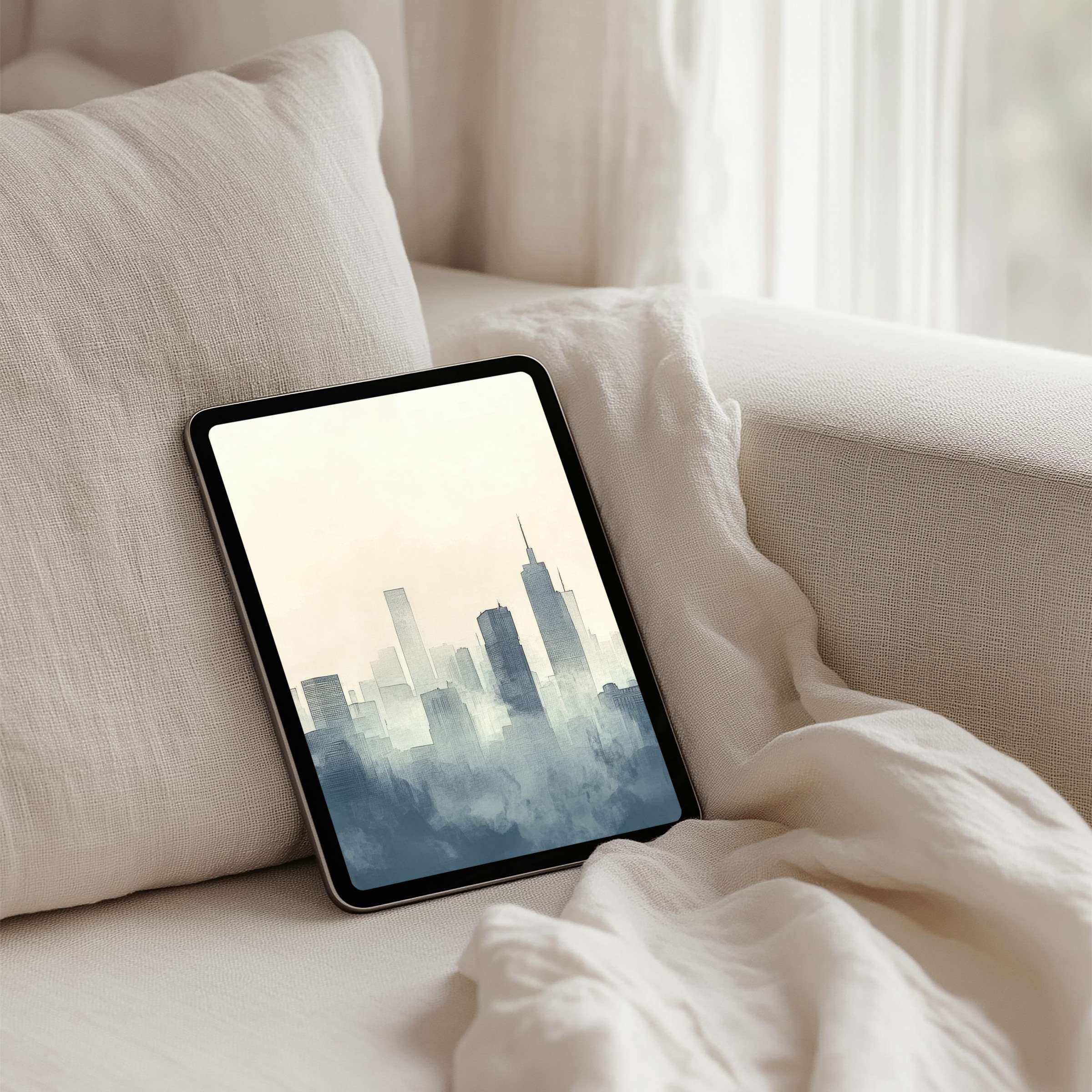 Serene cityscape iPad background for instant download fits any tablet adding elegance and calm to your mindful digital space
