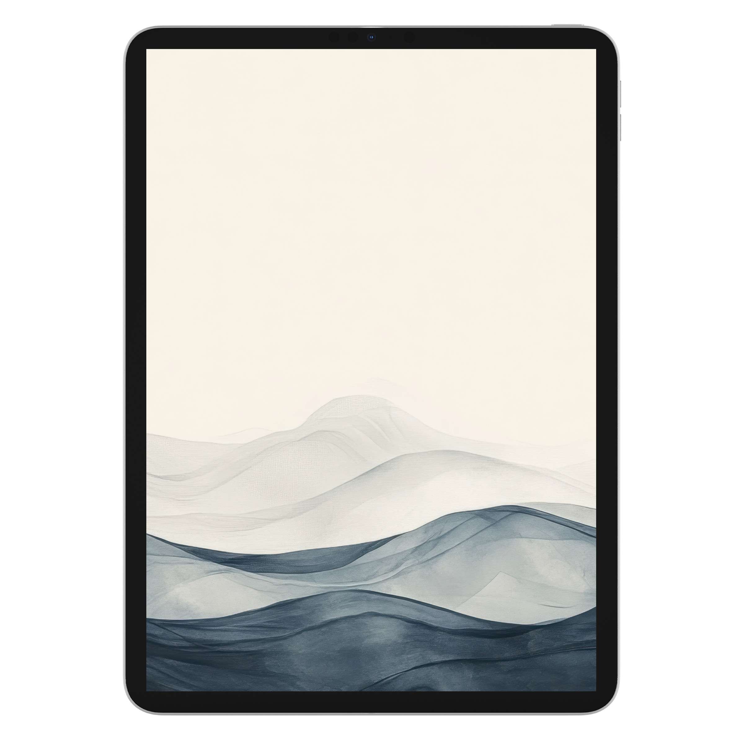 Neutral iPad wallpaper featuring serene abstract blue waves, perfect for a calming tablet background digital download design