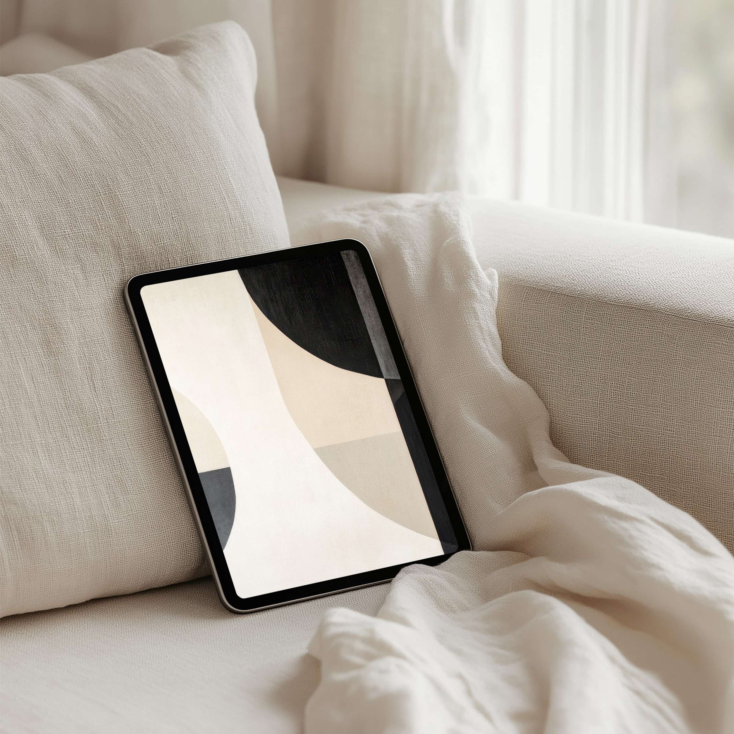 Elegant iPad background with abstract black and beige geometry offers instant download for tablet users seeking calm inspiration