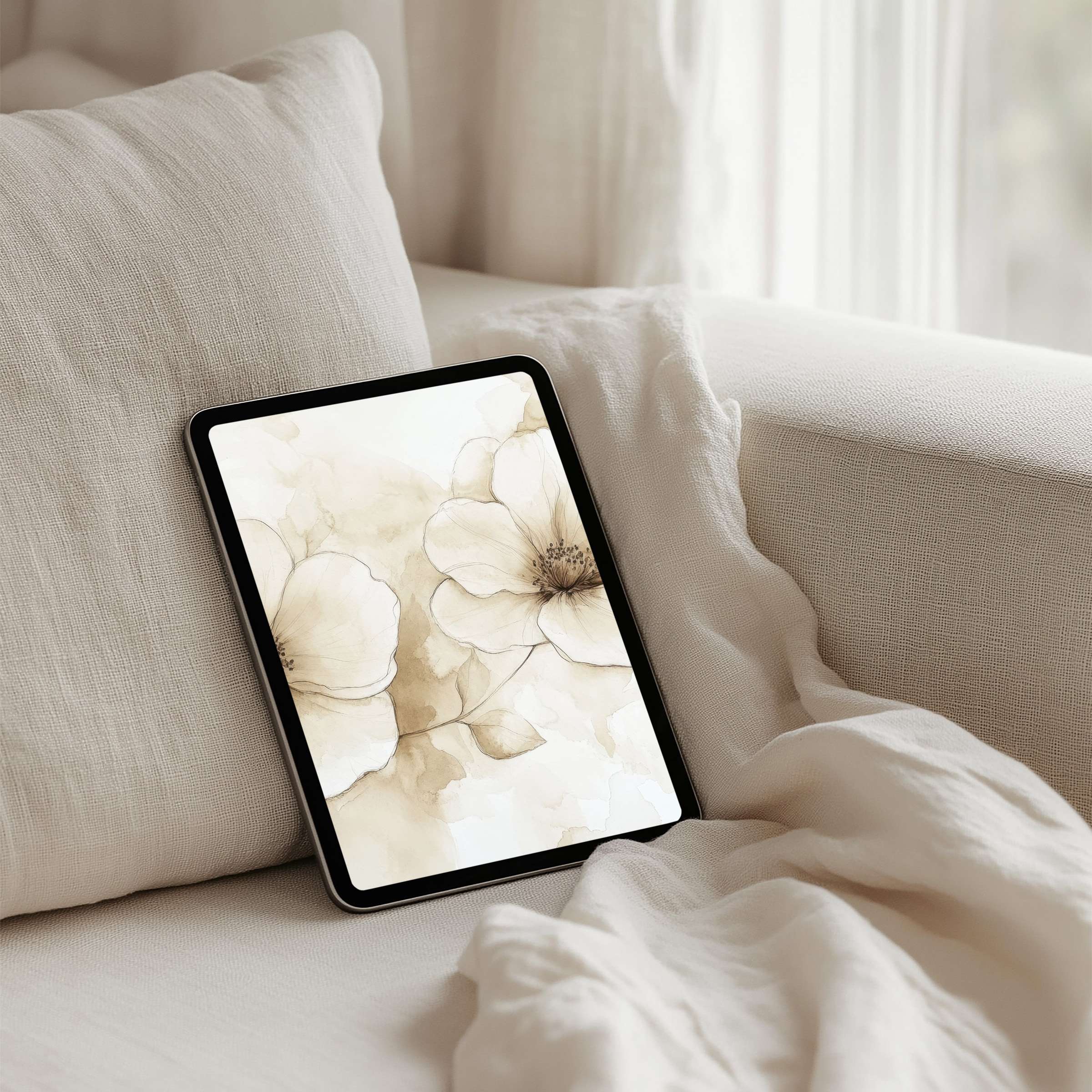 Elegant floral iPad background enhances mindfulness with soft textures, ideal for instant download to any tablet for tranquility