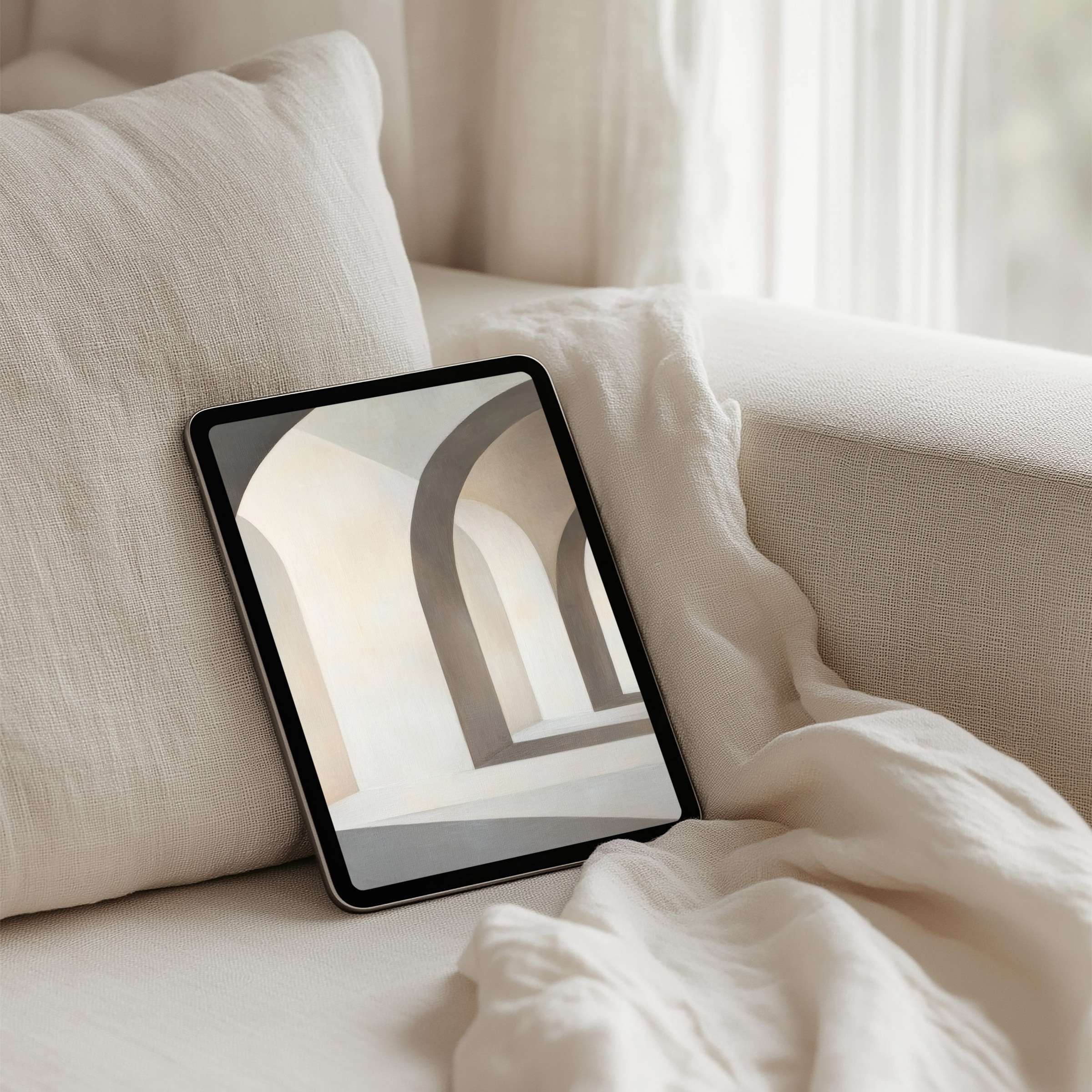 Elegant archway iPad background in soft neutrals inspires calm and mindfulness perfect for tablet instant download and stylish decor