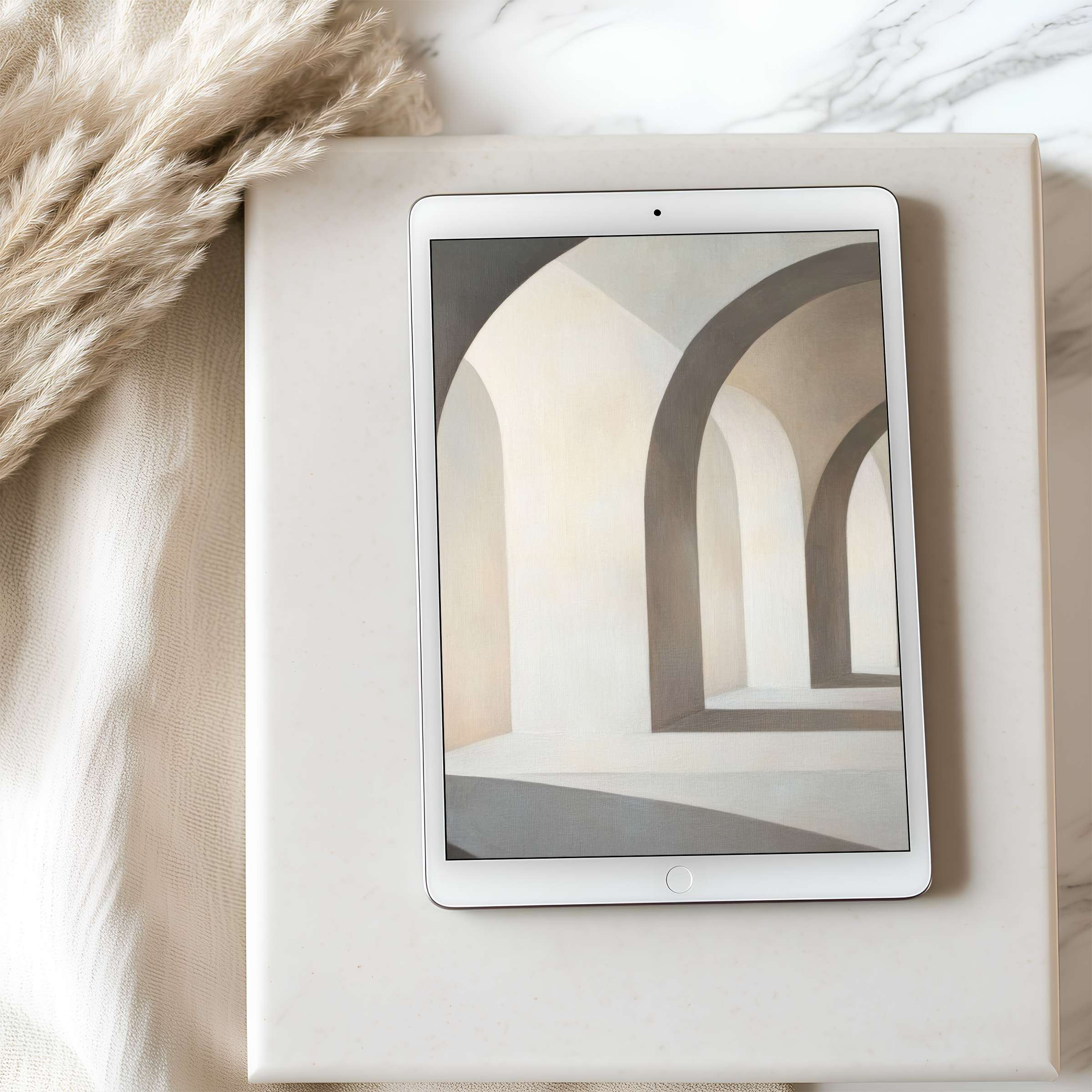Elegant arches art tablet wallpaper enhances calm, sustainable aesthetics with high-resolution digital download for iPad and Android tablets
