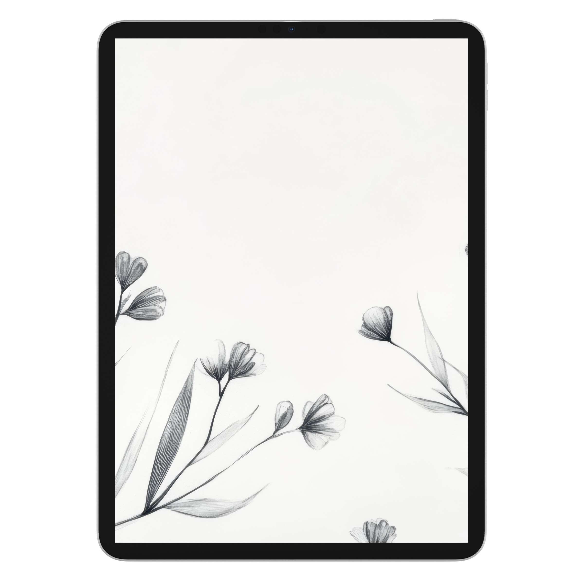 Elegant neutral iPad wallpaper with delicate monochrome floral design, ideal digital download for calming tablet background use