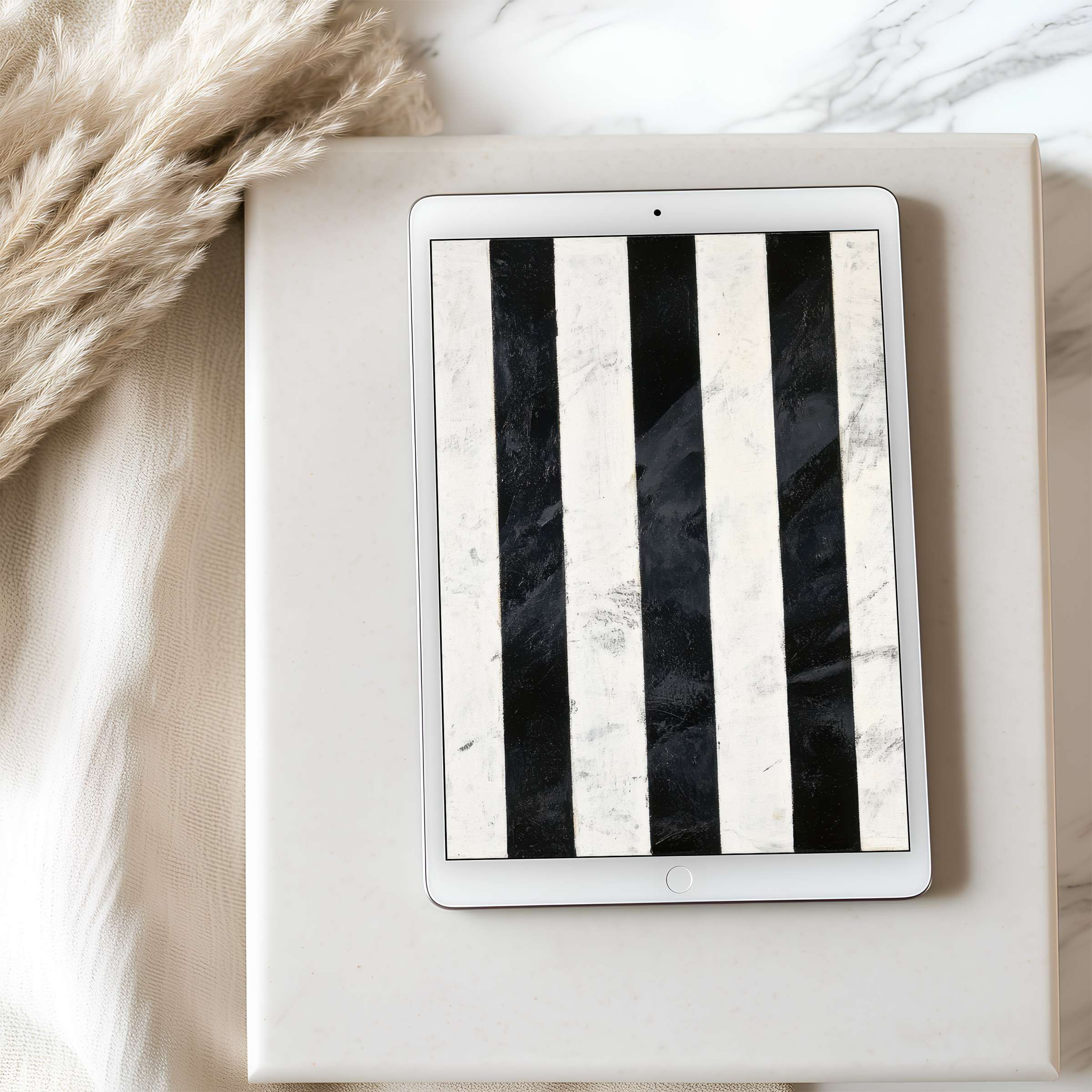 Elegant black and white striped tablet wallpaper in high resolution complements serene interiors perfect for iPad and Android downloads