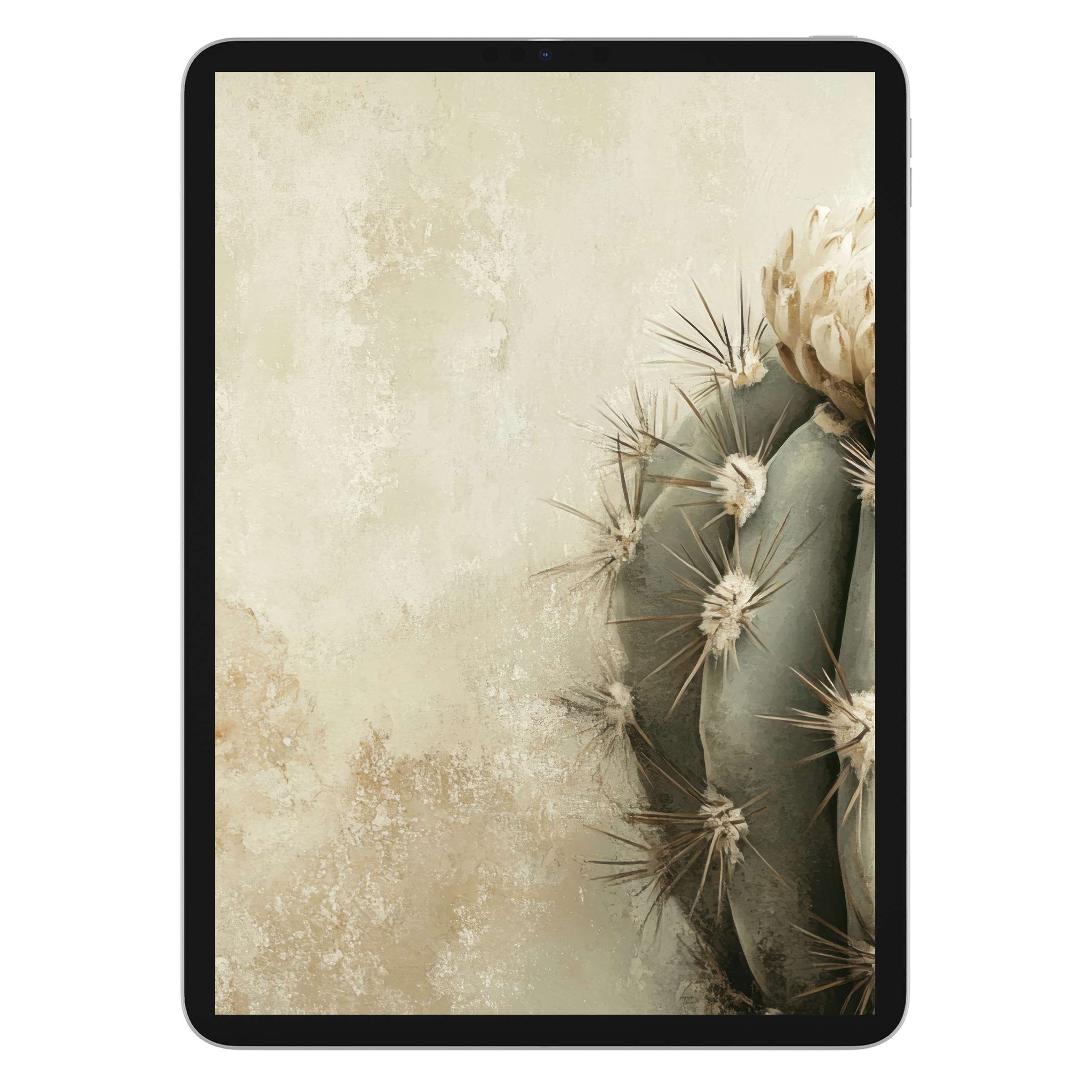 Neutral iPad wallpaper featuring a textured cactus design, ideal for a serene digital download background on tablets like Samsung and Android