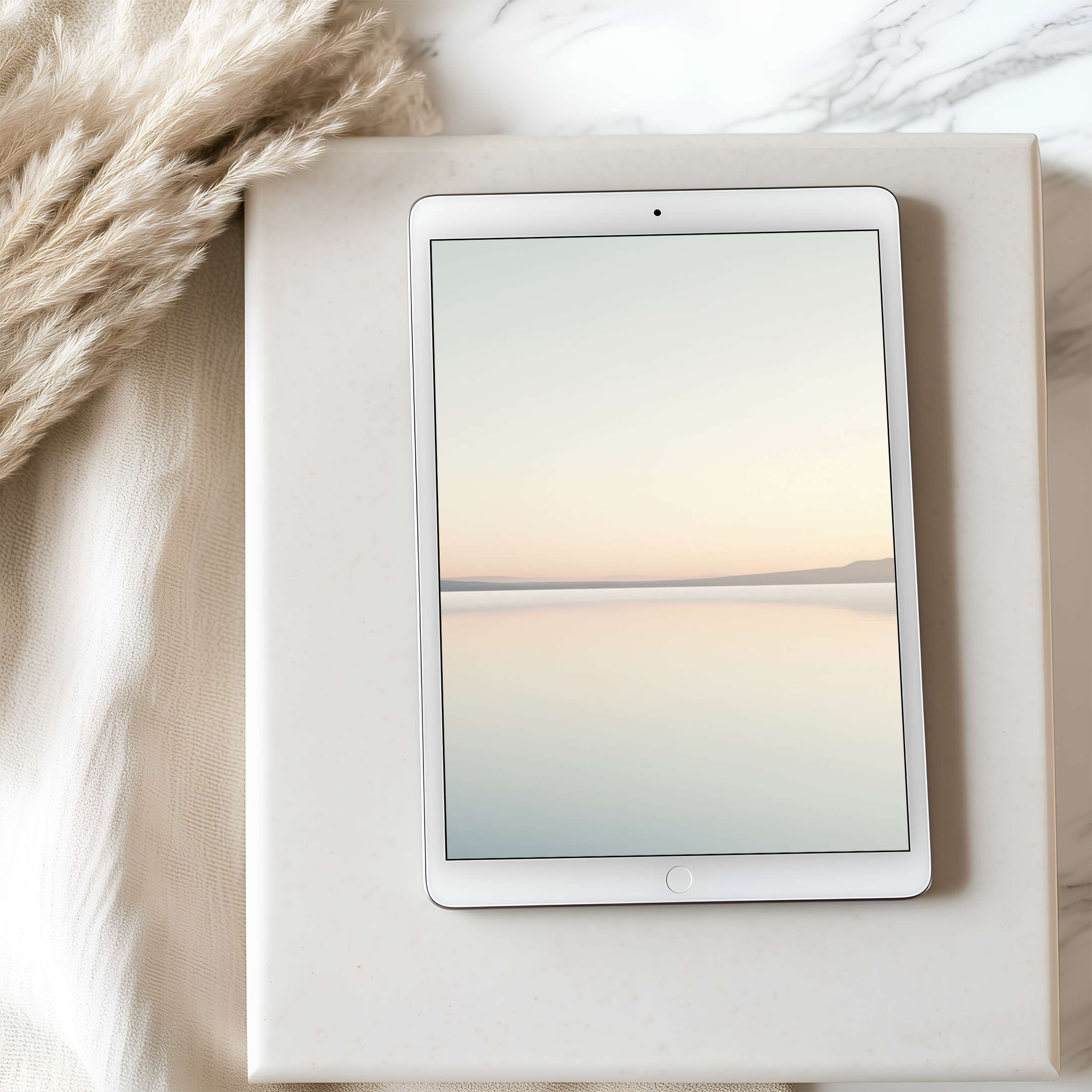 Elegant tablet wallpaper showcasing serene pastel horizons, perfect for iPad and Android, offering a calming, digital download option