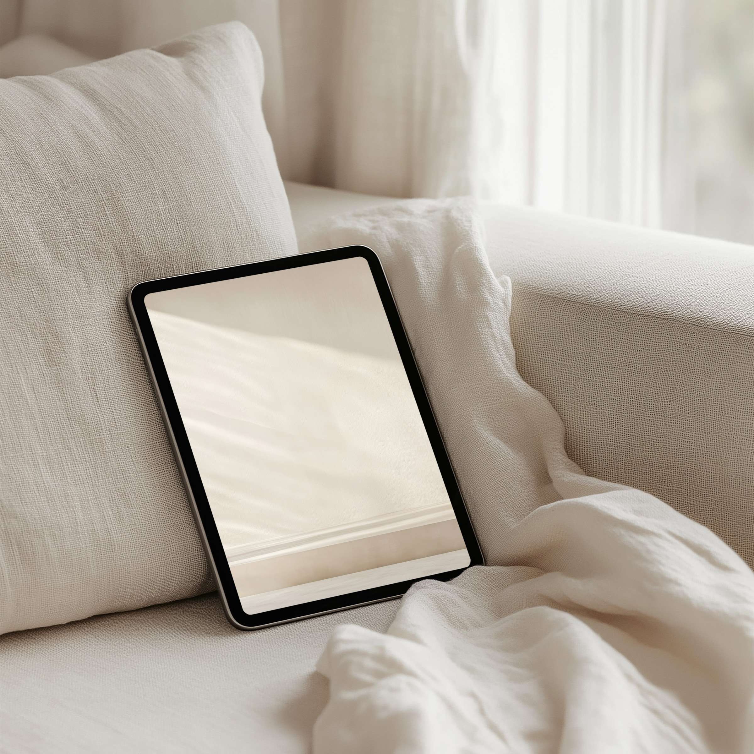 Elegant iPad background in soft beige hues offers instant download for tablet lovers, inspiring calm and stylish mindfulness