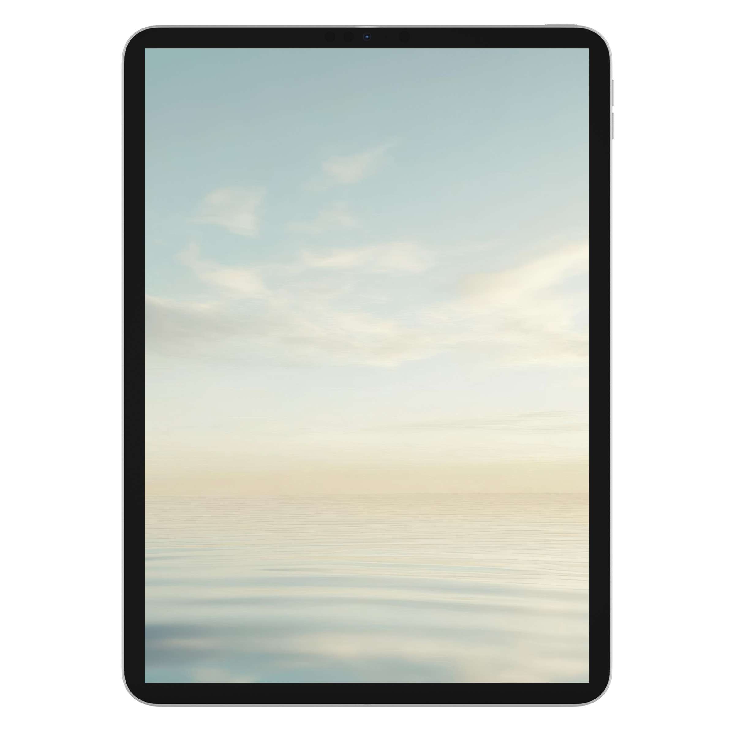 Neutral iPad wallpaper featuring soft pastel skies over tranquil waters, perfect tablet background for an elegant digital download