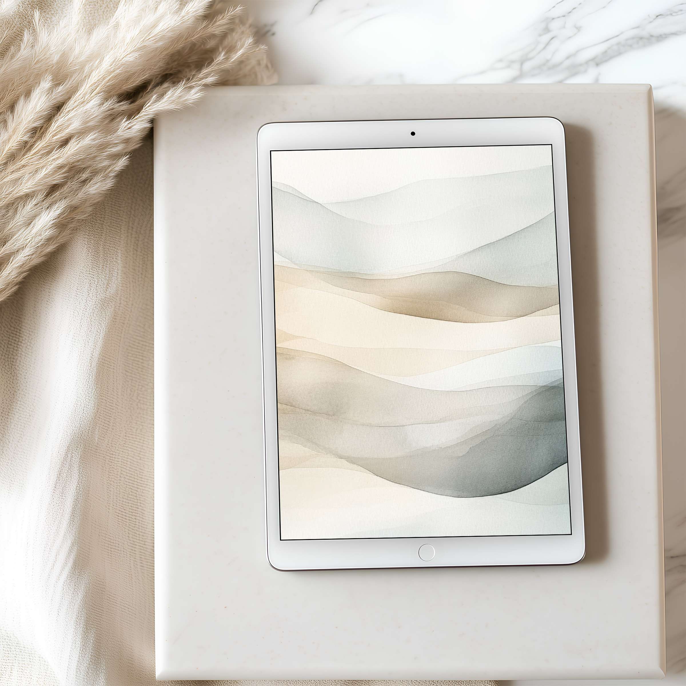 Serene abstract tablet wallpaper featuring soft earth tones invites tranquility, perfect for iPad high-resolution digital download decor