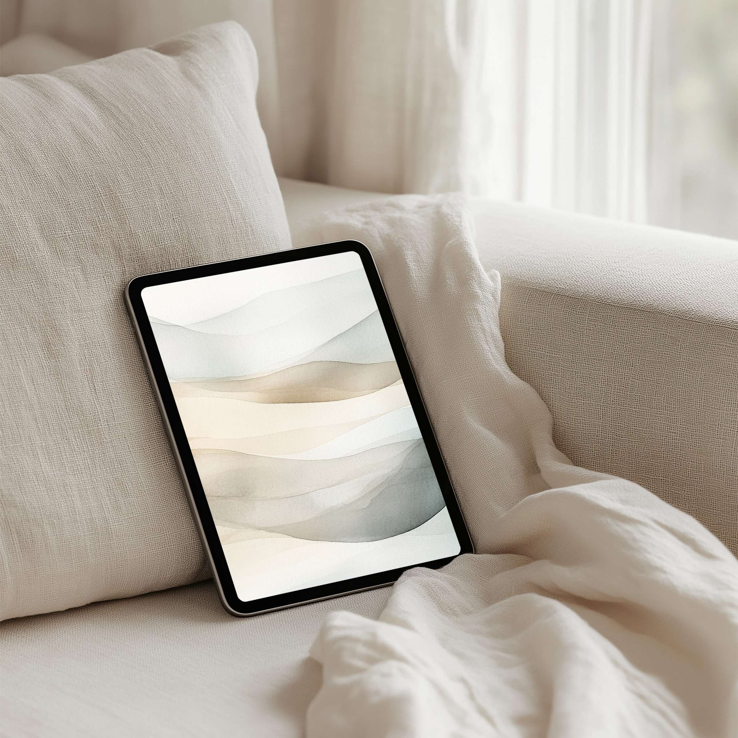 Gentle abstract waves in neutral tones create an inspiring iPad background for instant download on any tablet, embracing elegance