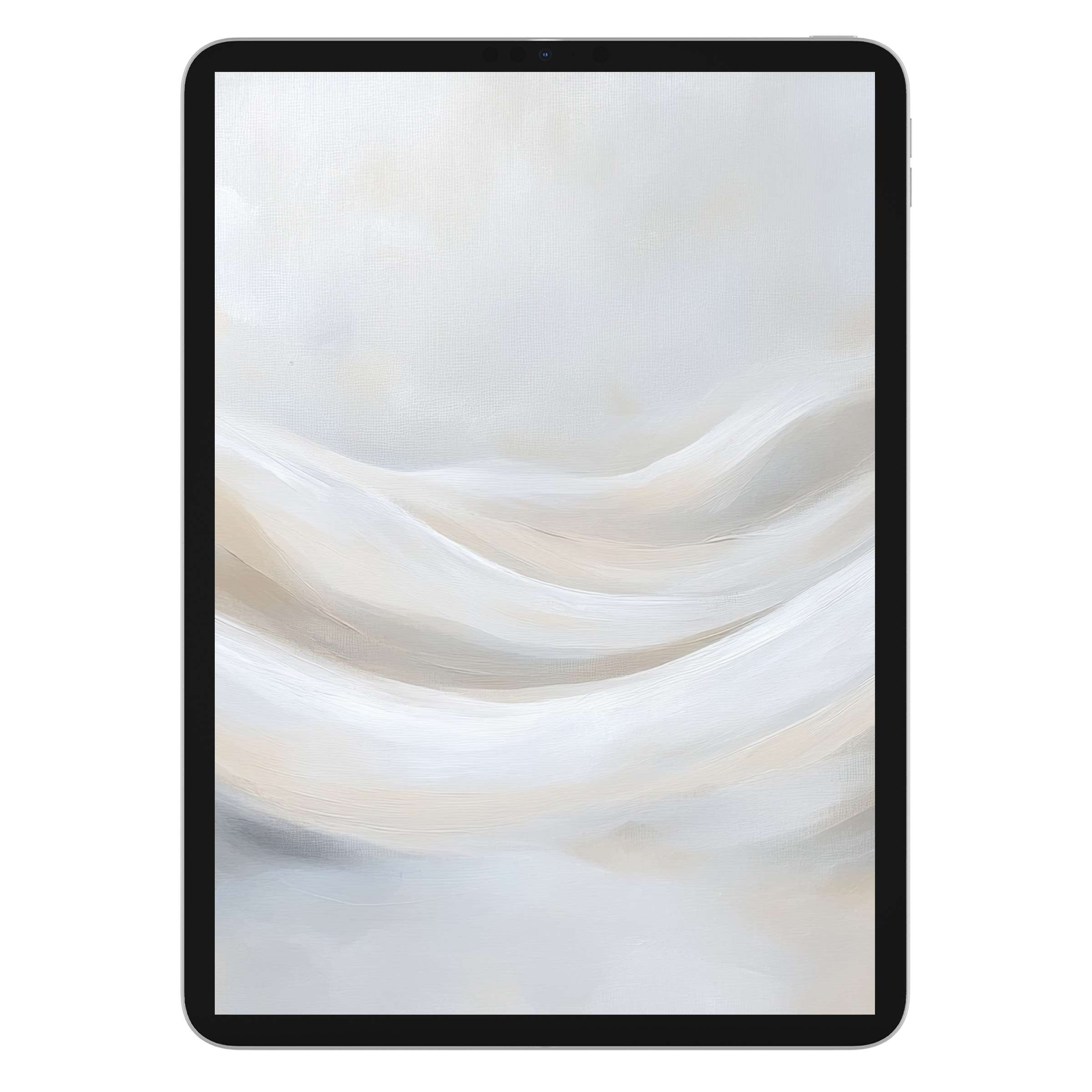 Elegant neutral iPad wallpaper with soft, flowing abstract waves, perfect for a calming digital download background on any tablet