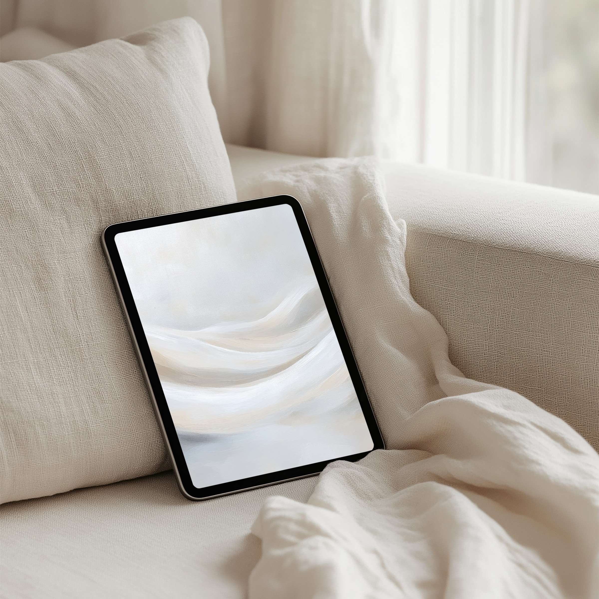 Serene abstract waves in soft neutrals make an elegant iPad background for instant download to any tablet inspiring calm mindfulness