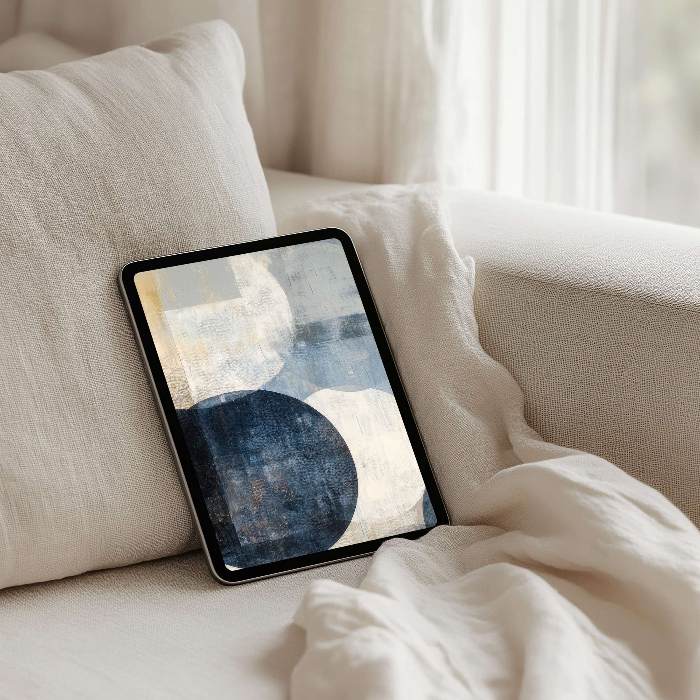Elegant abstract circles in calming blue hues on iPad background inspire mindfulness and sophistication instant download for any tablet