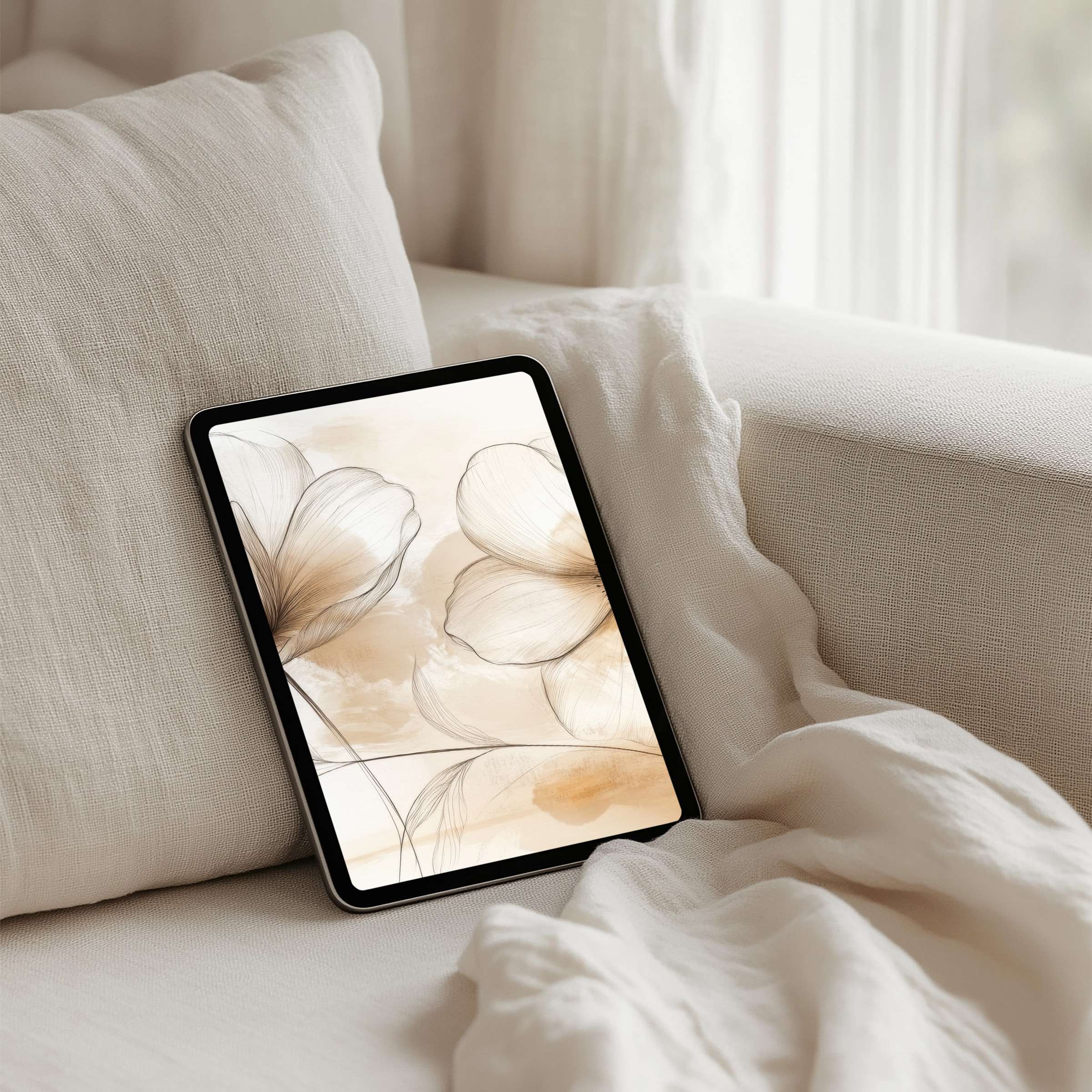 Elegant floral iPad background for instant download on any tablet offering calming inspiration with neutral, airy tones