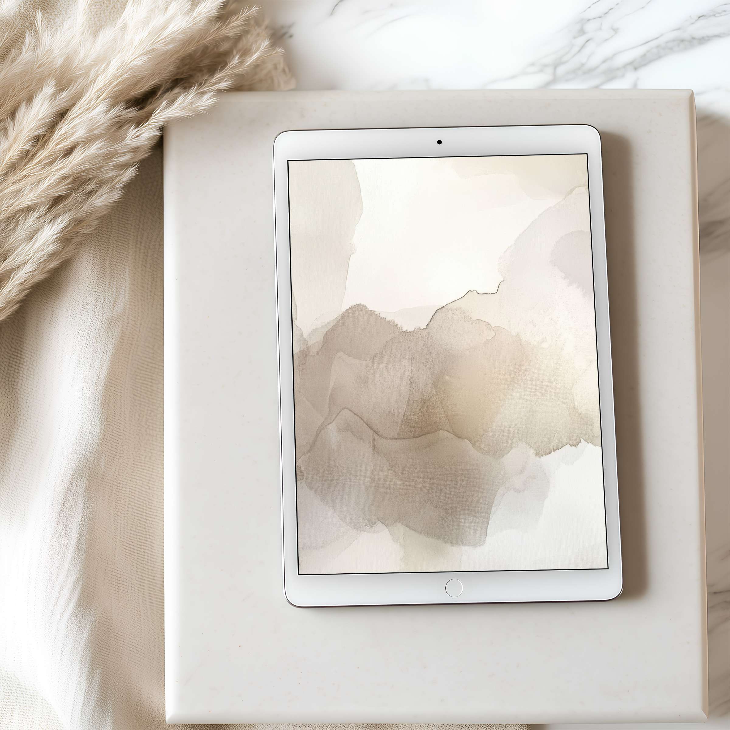 Elegant tablet wallpaper featuring soft, earthy watercolor tones infuses calm into any iPad or Android tablet high resolution digital download