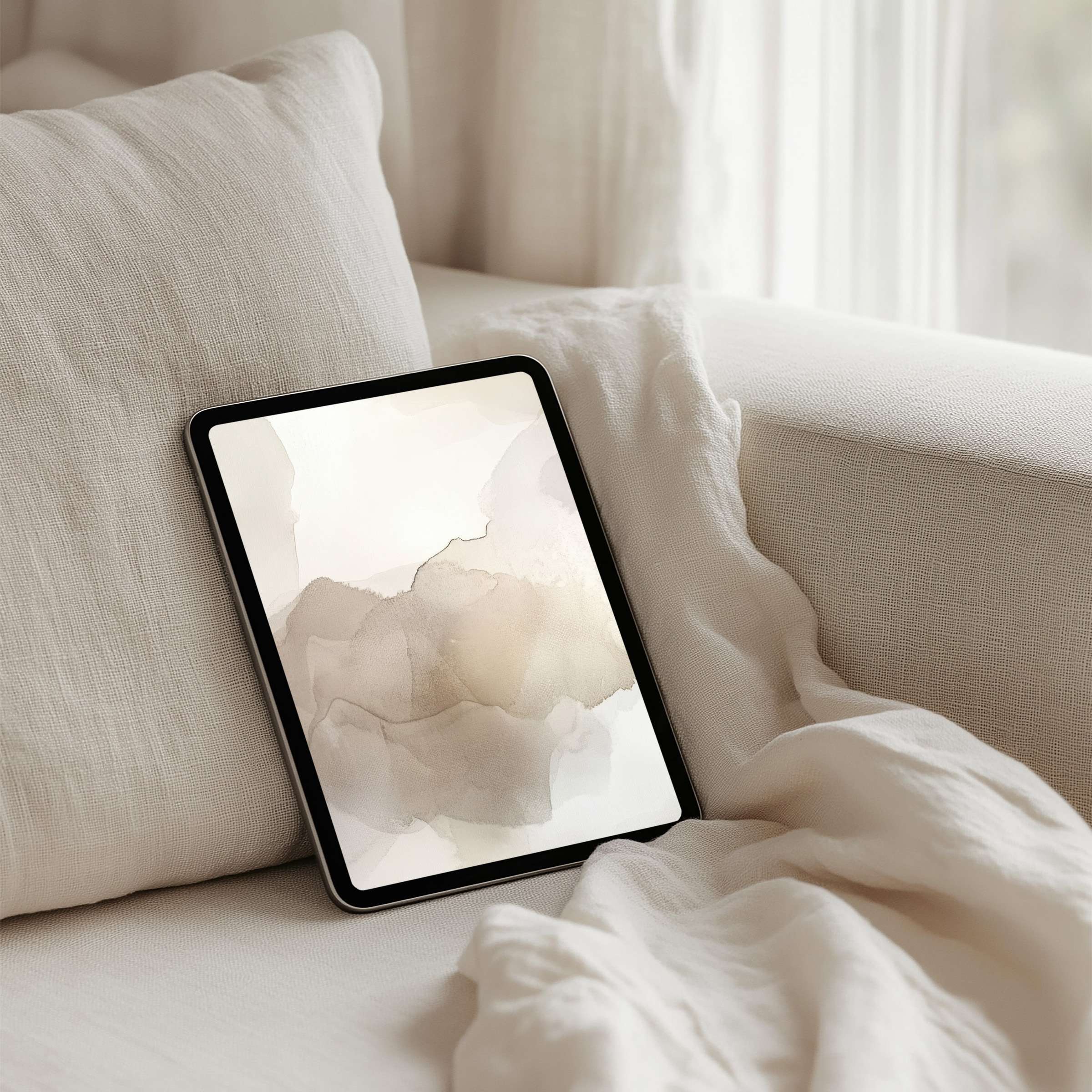 Elegant watercolor iPad background for tablets, offering instant download to inspire calm and mindfulness in any design-conscious space