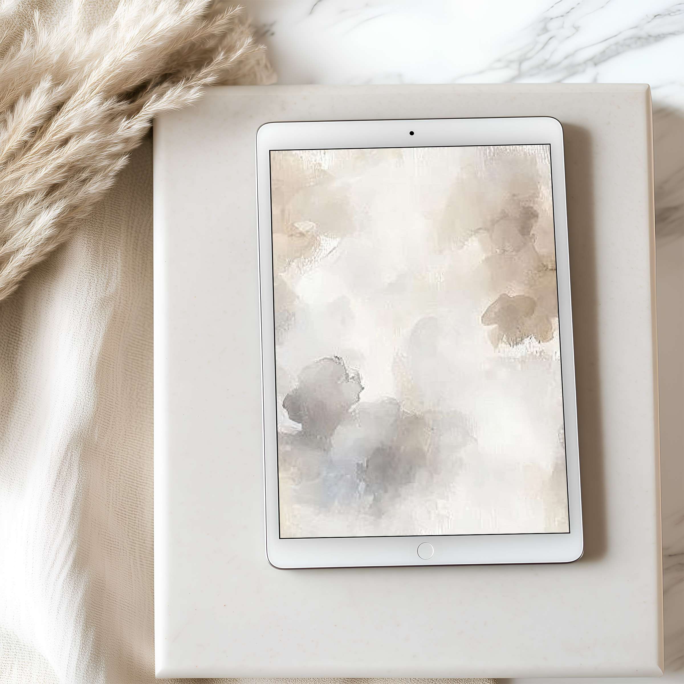 Elegant abstract tablet wallpaper in soothing neutral tones enhances calm spaces suitable for iPad or Android digital download