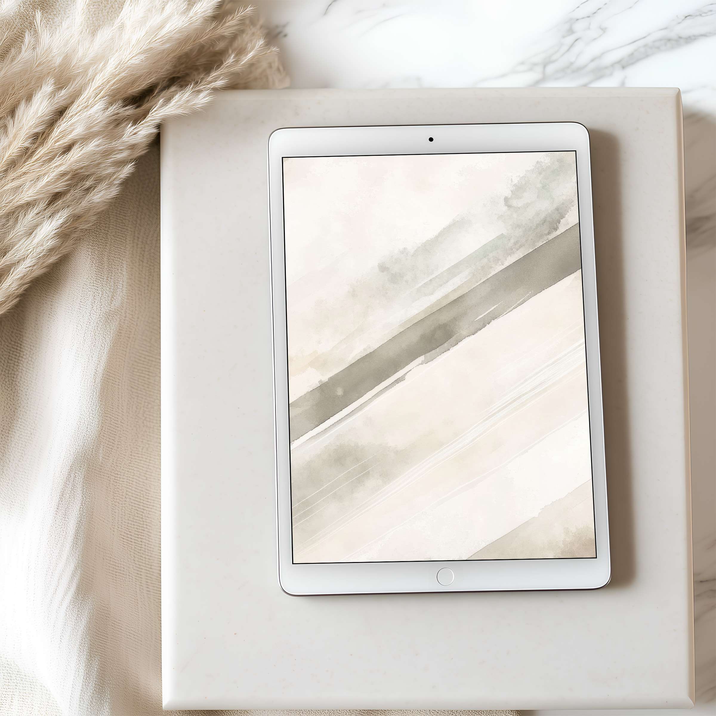 Elegant abstract strokes in neutral tones create a calming tablet wallpaper ideal for iPad, offering high resolution and digital download benefits