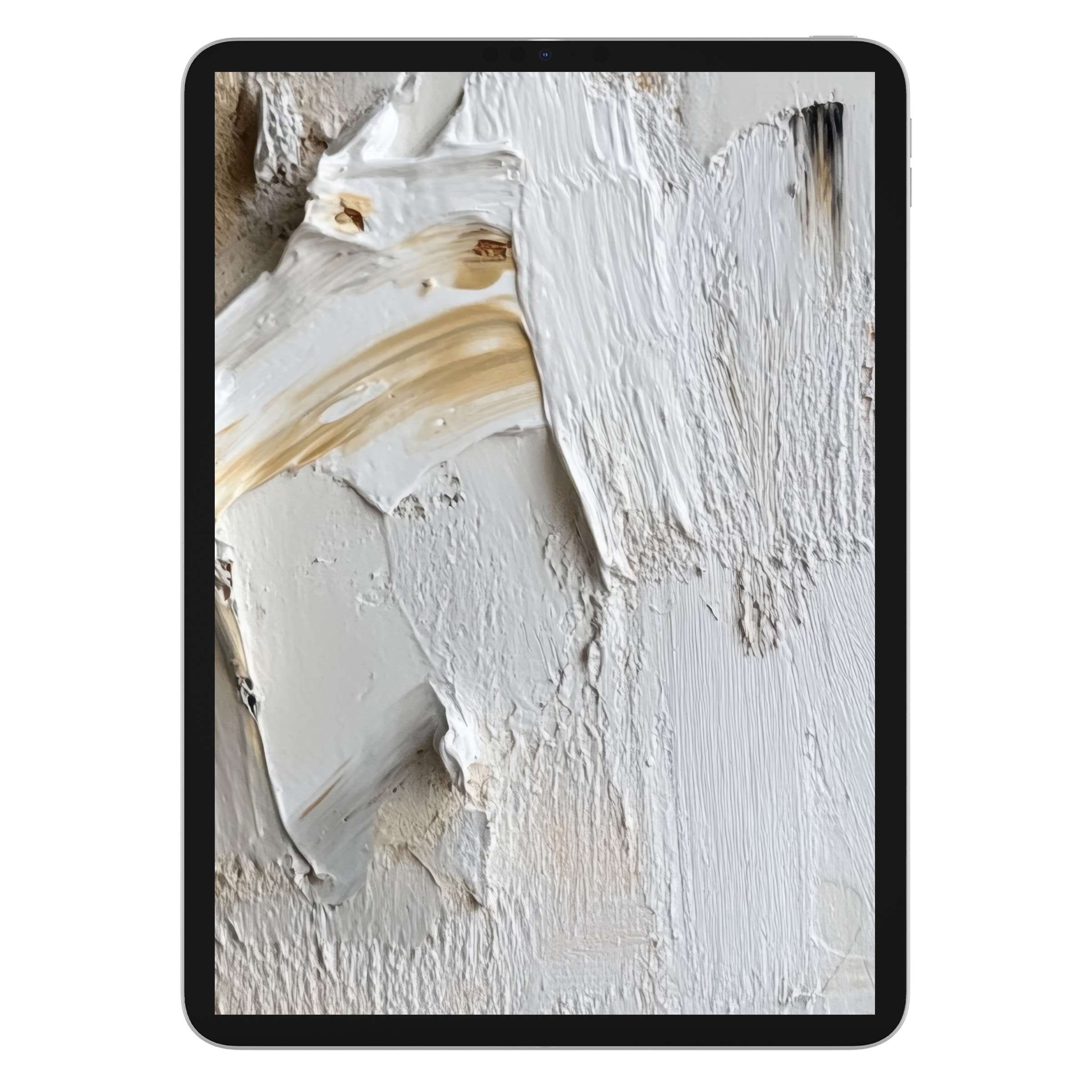 Neutral iPad wallpaper featuring textured white and beige abstract art, perfect tablet background for a calming digital download