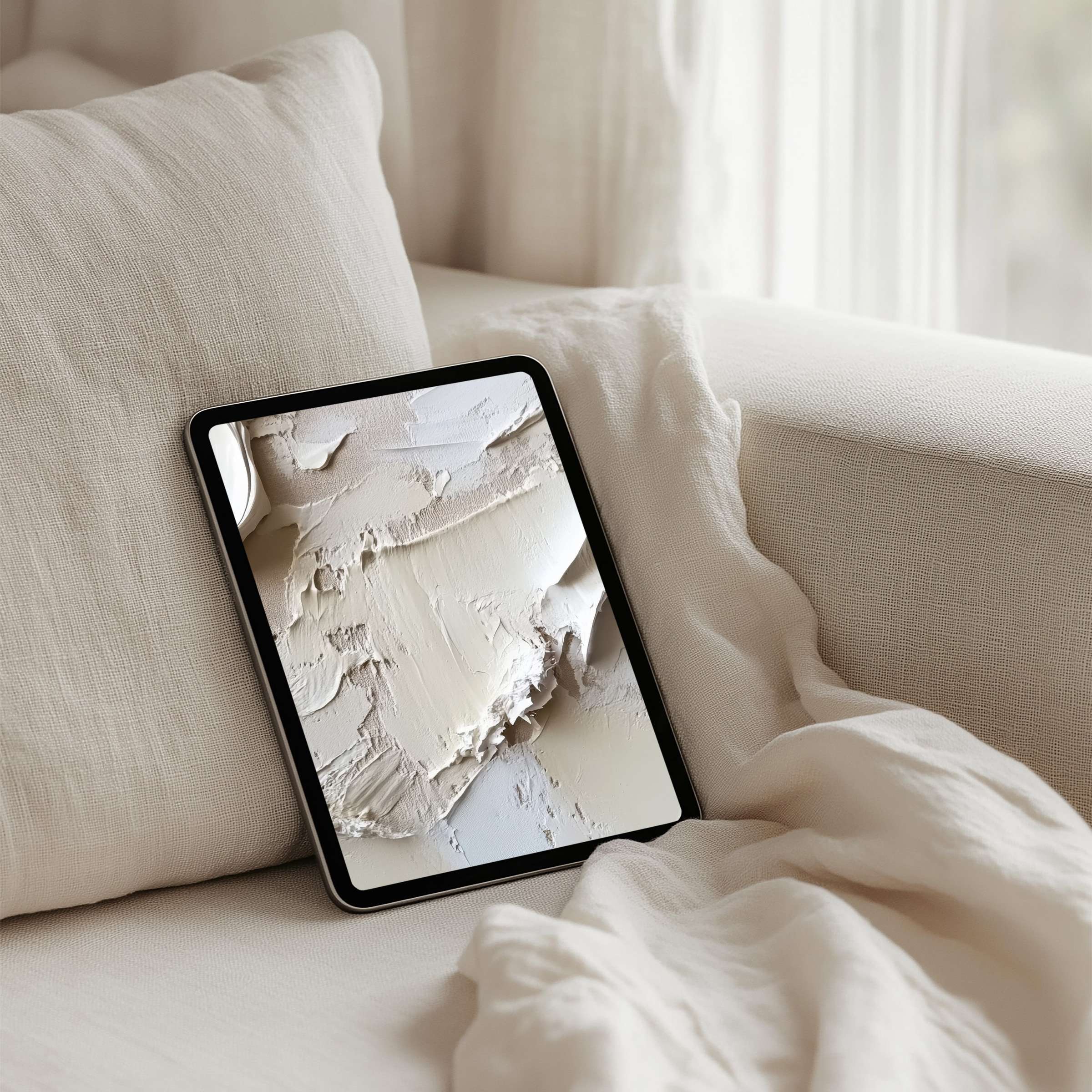 Elegant iPad background featuring textured cream plaster art for instant download calming inspiration for tablets in serene settings