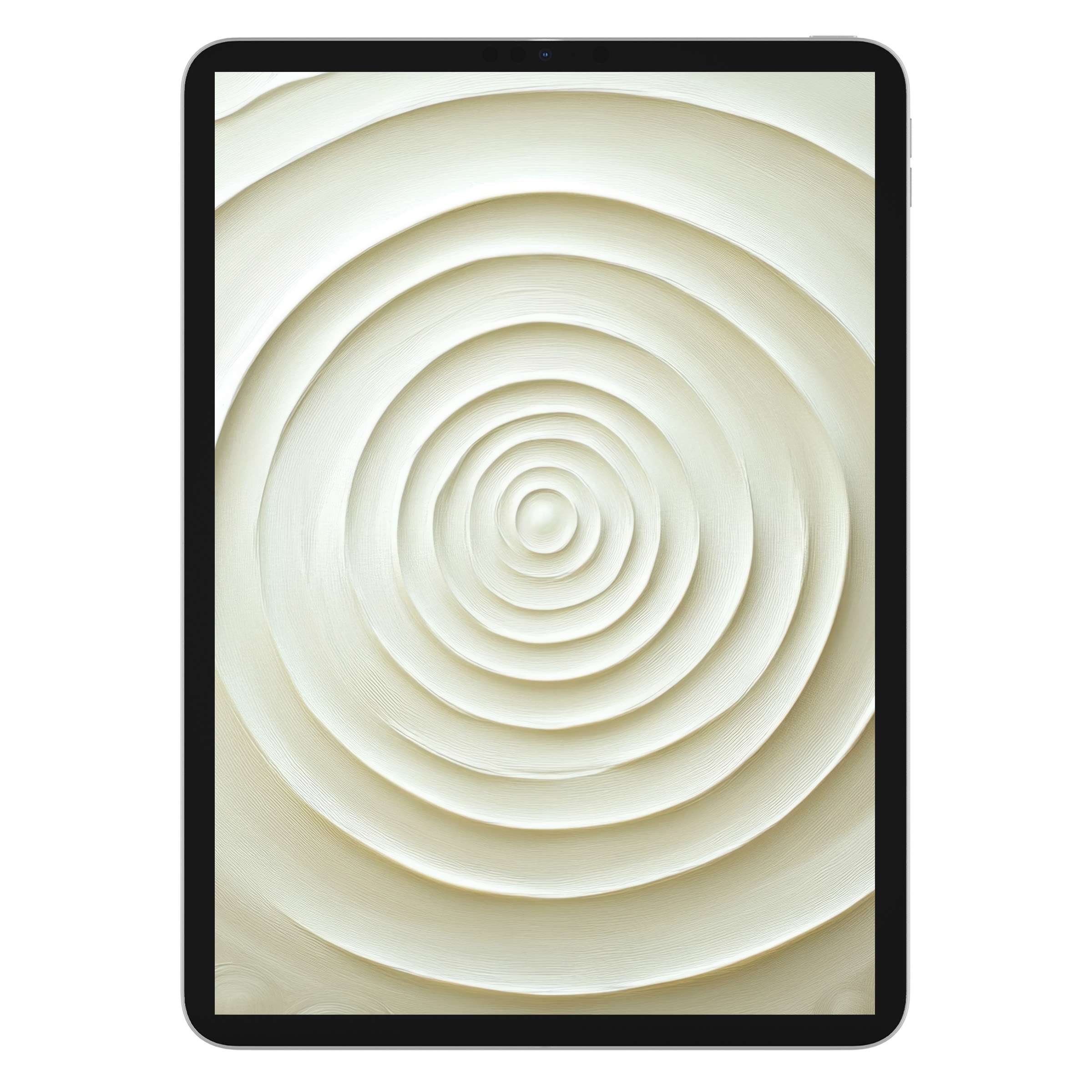 Neutral iPad wallpaper with elegant cream concentric circles texture, digital download perfect for tablet background enhancing calm