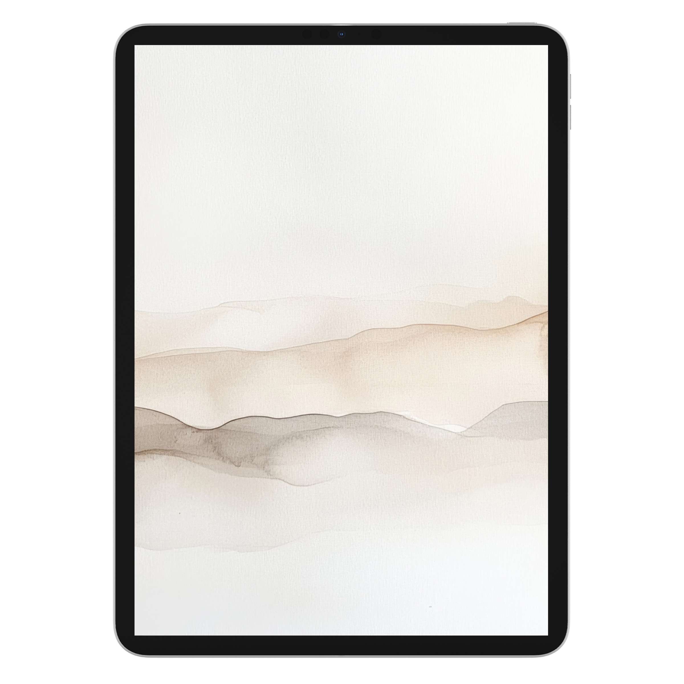 Neutral iPad wallpaper featuring elegant watercolor waves in soft beige tones, ideal digital download for a serene tablet background