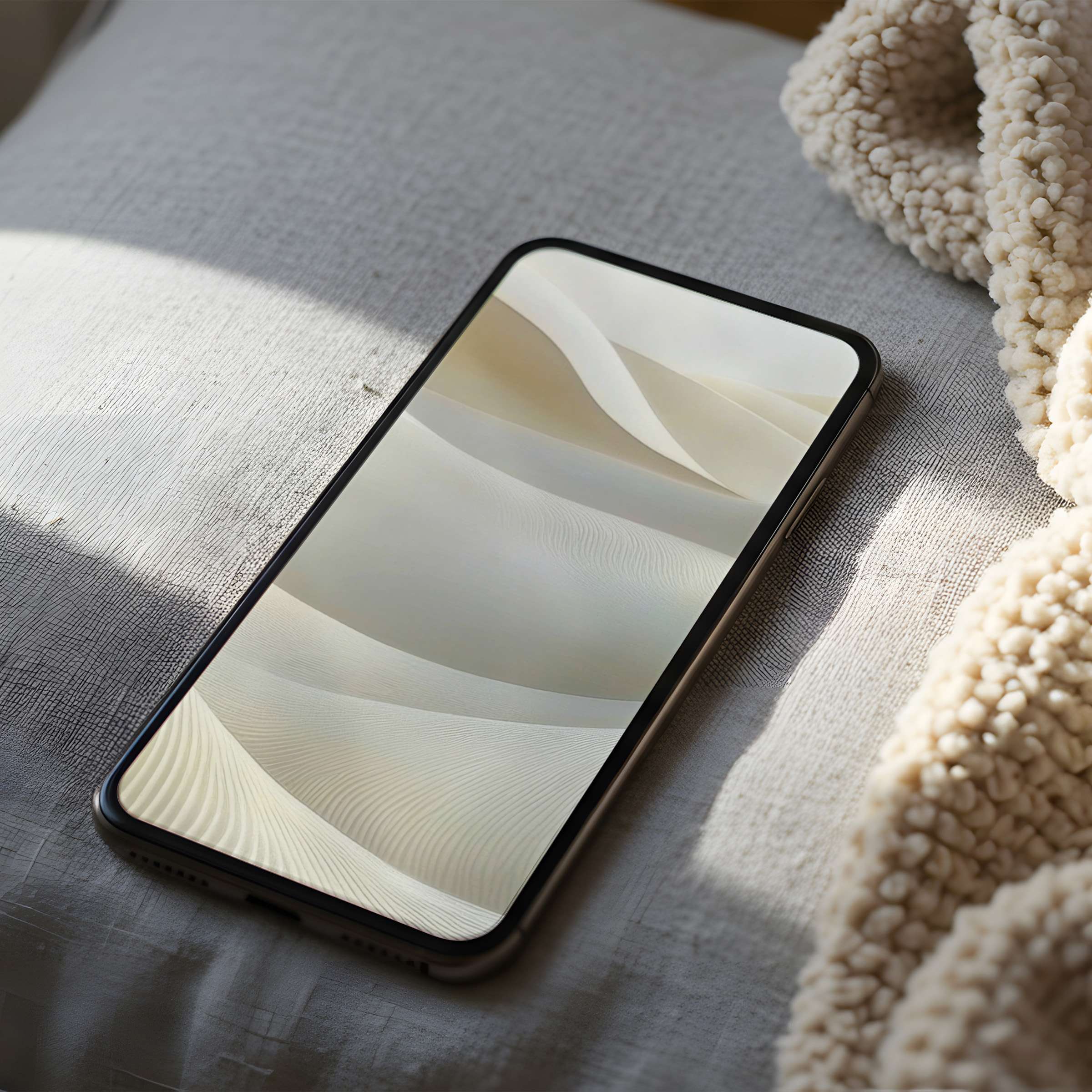 Neutral-tone phone wallpaper features serene sand dunes, perfect for iPhone and Android use, offering a high-resolution digital escape