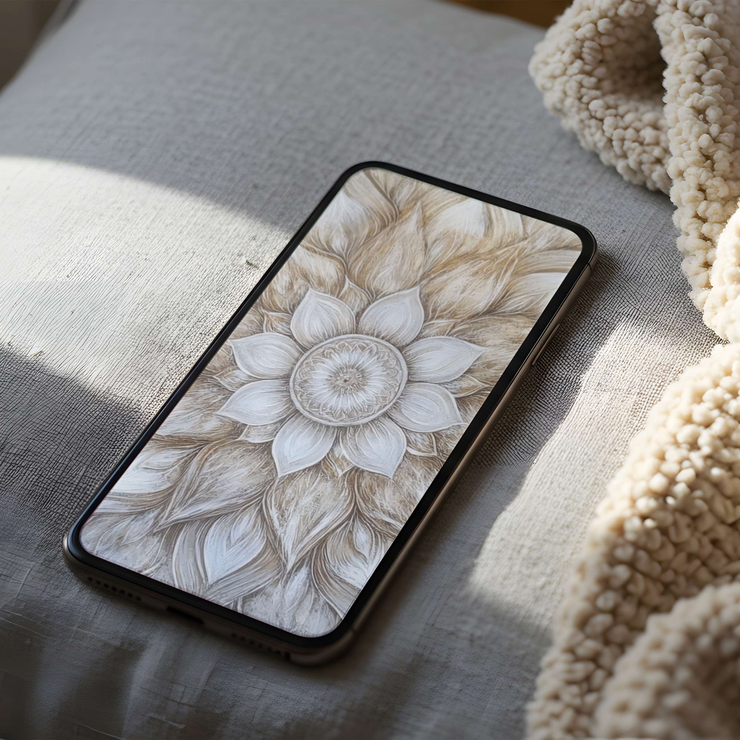 Elegant floral phone wallpaper in soft beige tones enhances your space, suitable for iPhone, Android, perfect digital download