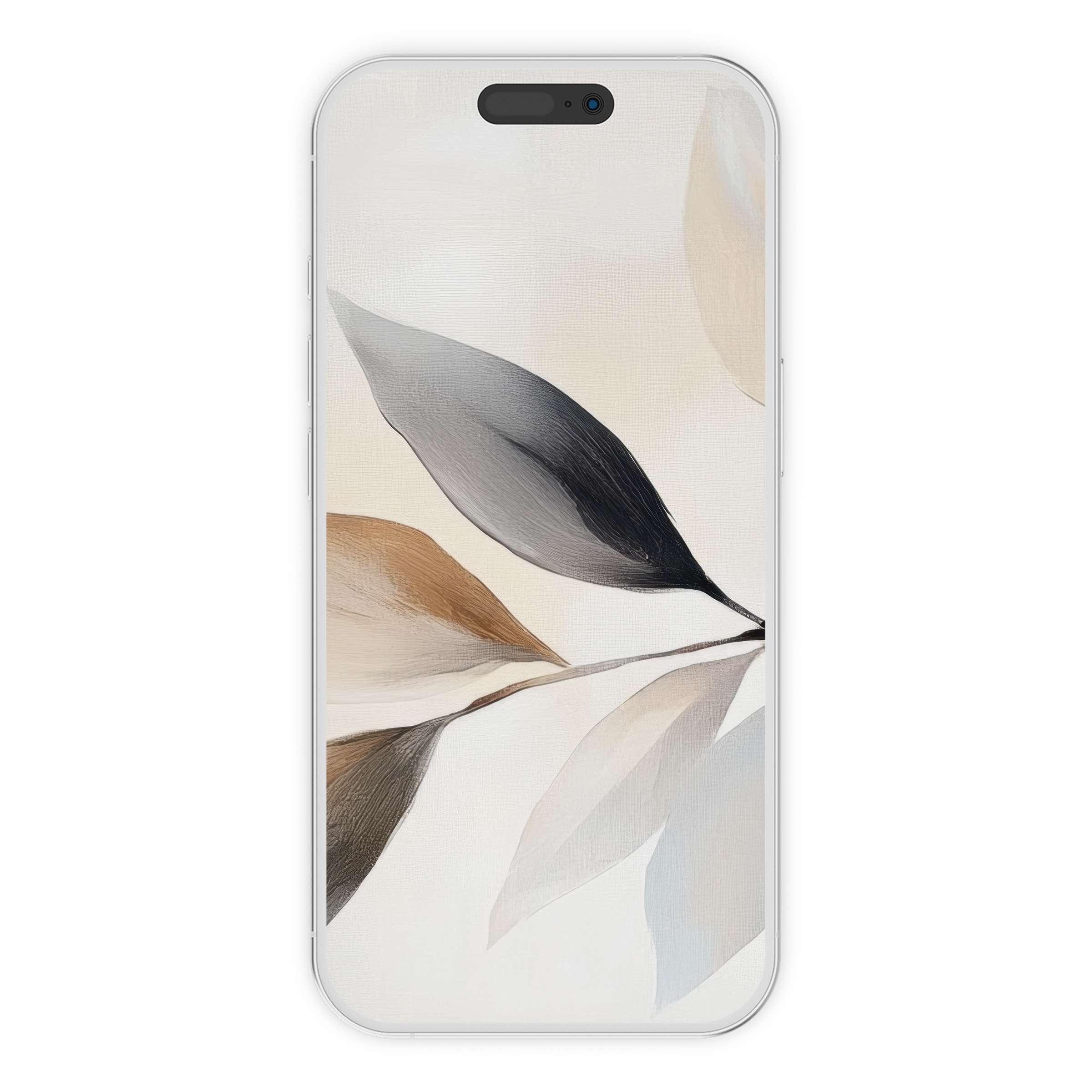 Elegant neutral iPhone wallpaper featuring earthy abstract leaves on a soft background perfect for phone digital download users