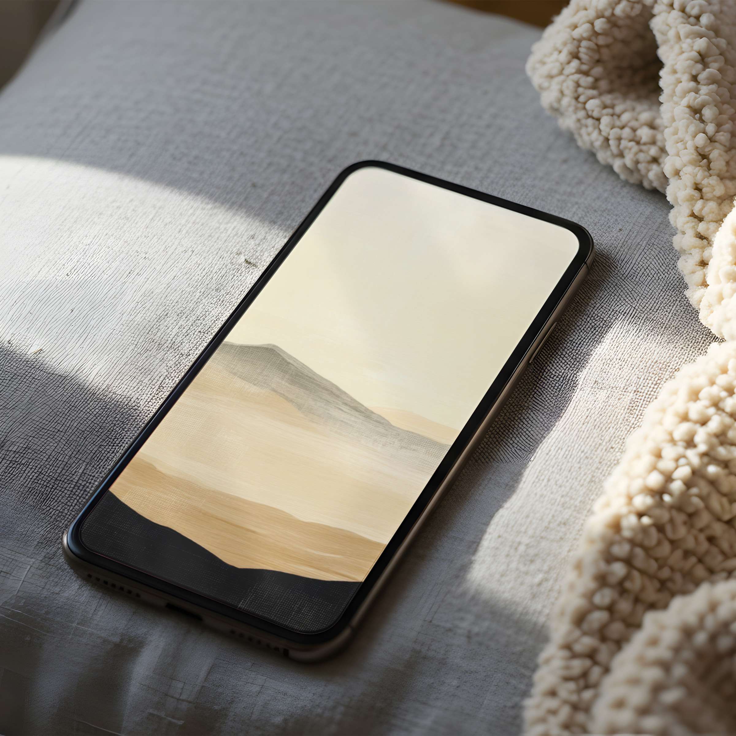 Elegant minimalist phone wallpaper with serene beige and gray abstract landscape motif offers high resolution for iPhone and android phones