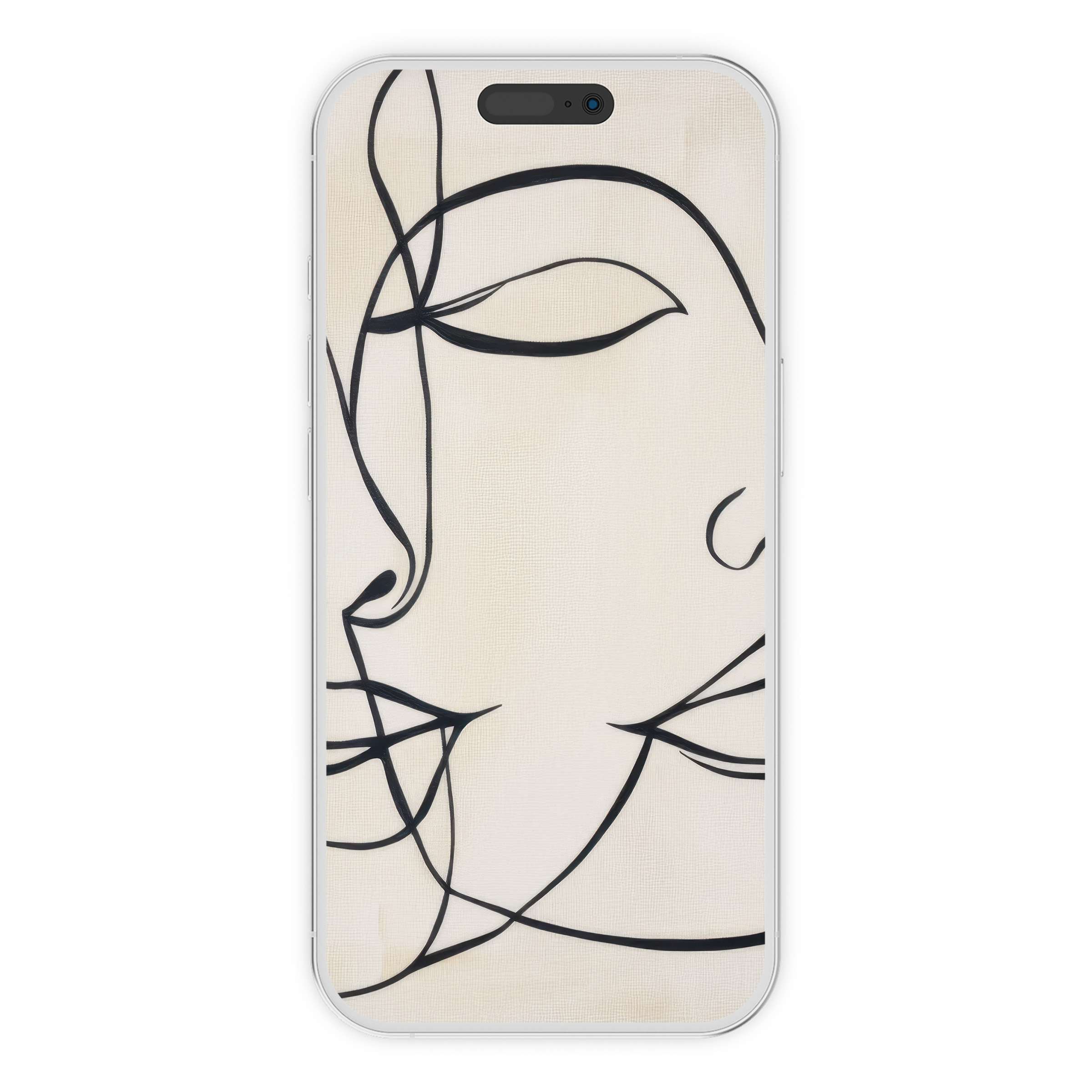 Elegant line art on a cream digital download creates a neutral iPhone wallpaper phone background for a serene, artistic touch