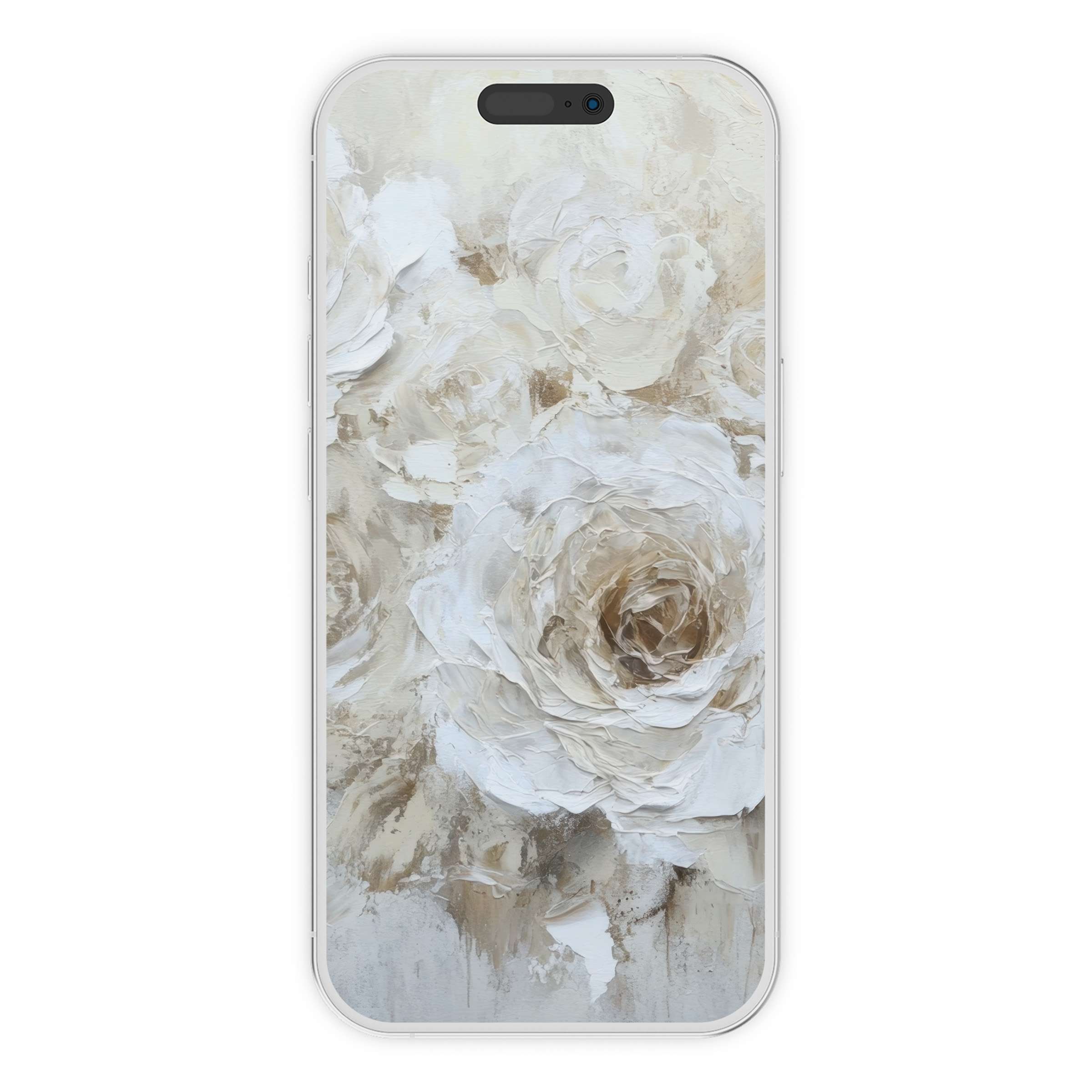 Elegant neutral iPhone wallpaper with textured floral background evokes calmness, available as a digital download for any phone
