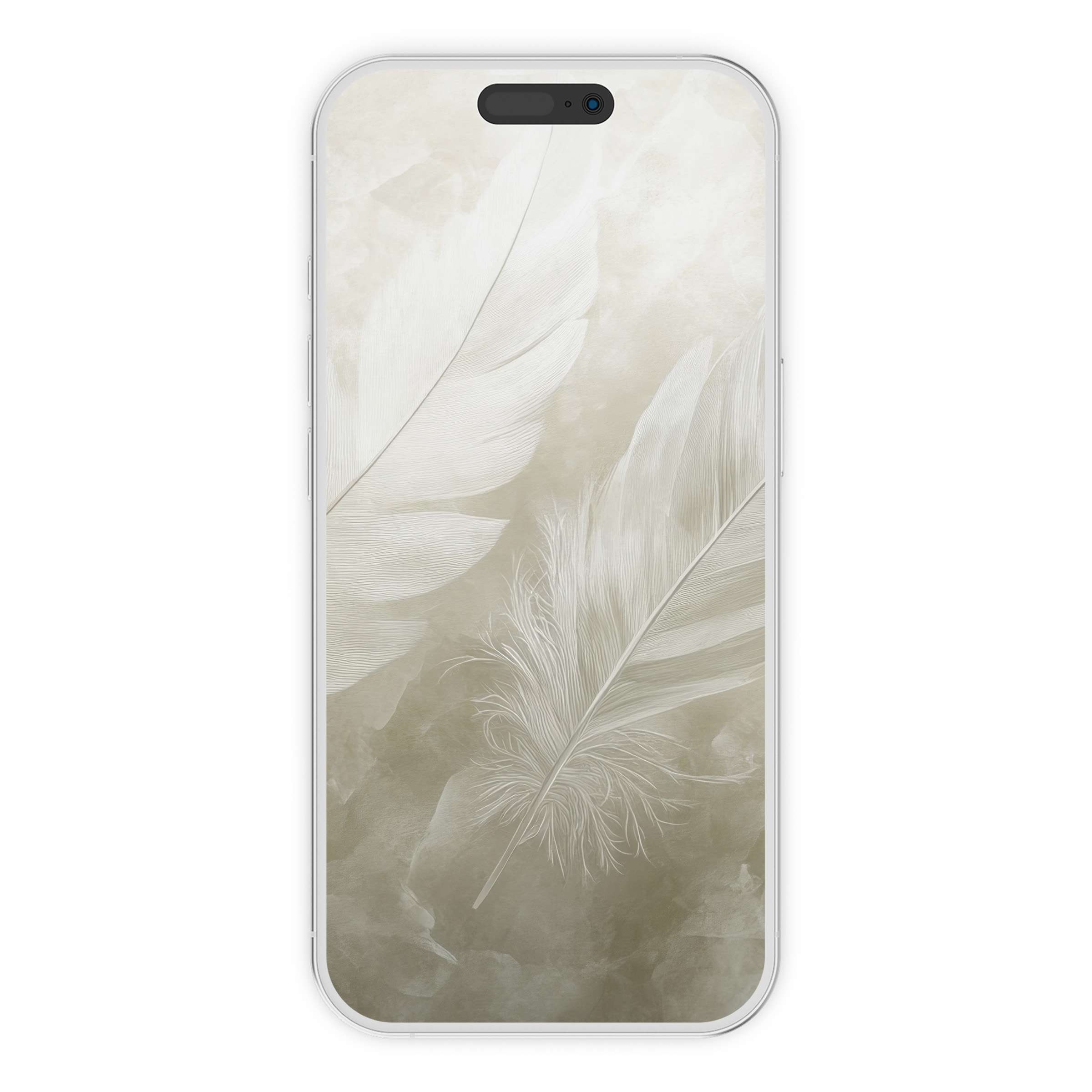Elegant neutral iPhone wallpaper showcasing soft feather textures in soothing beige tones, perfect digital download for phone background
