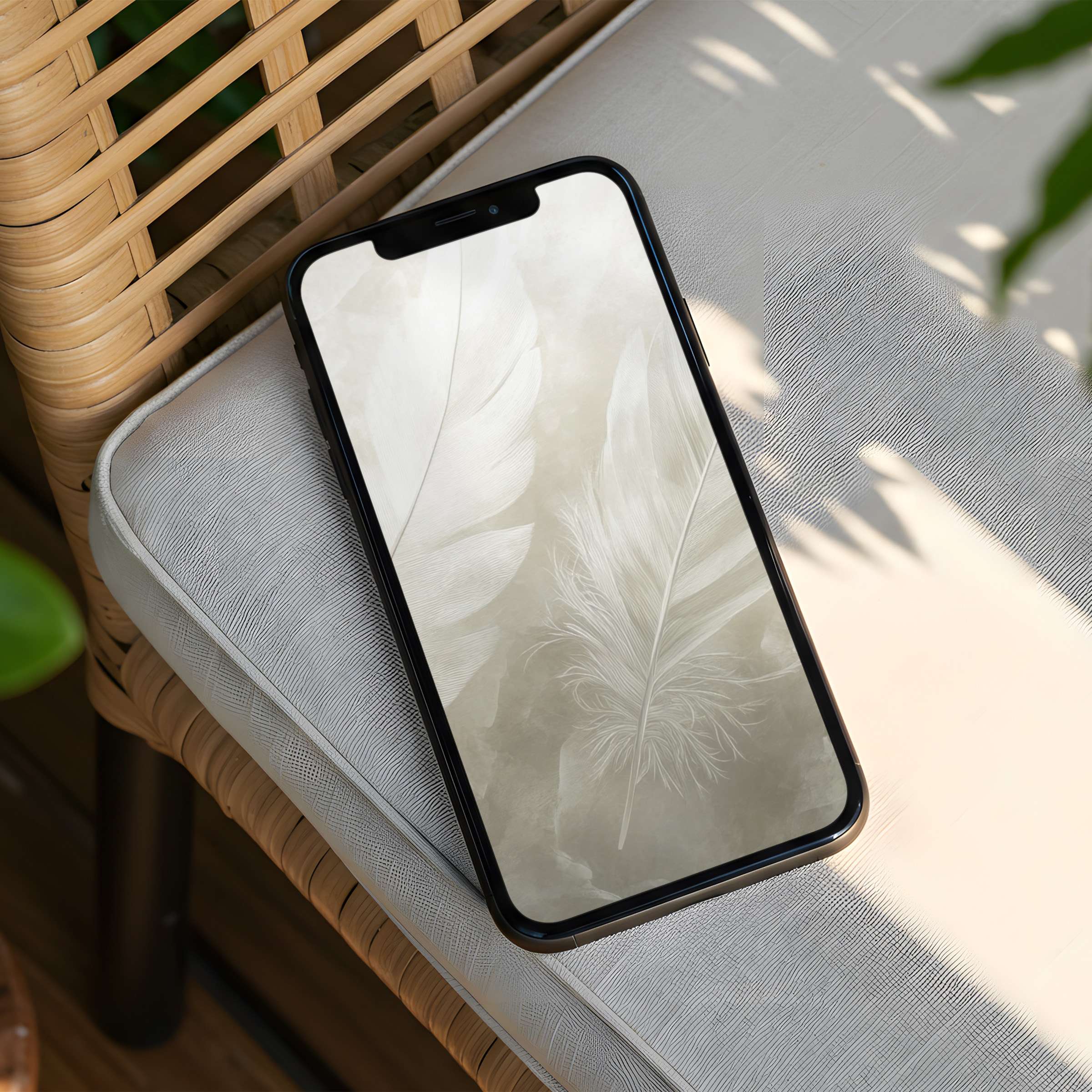 Elegant iPhone background featuring soft feathers for a mindful phone experience instant download for iPhone and Android users