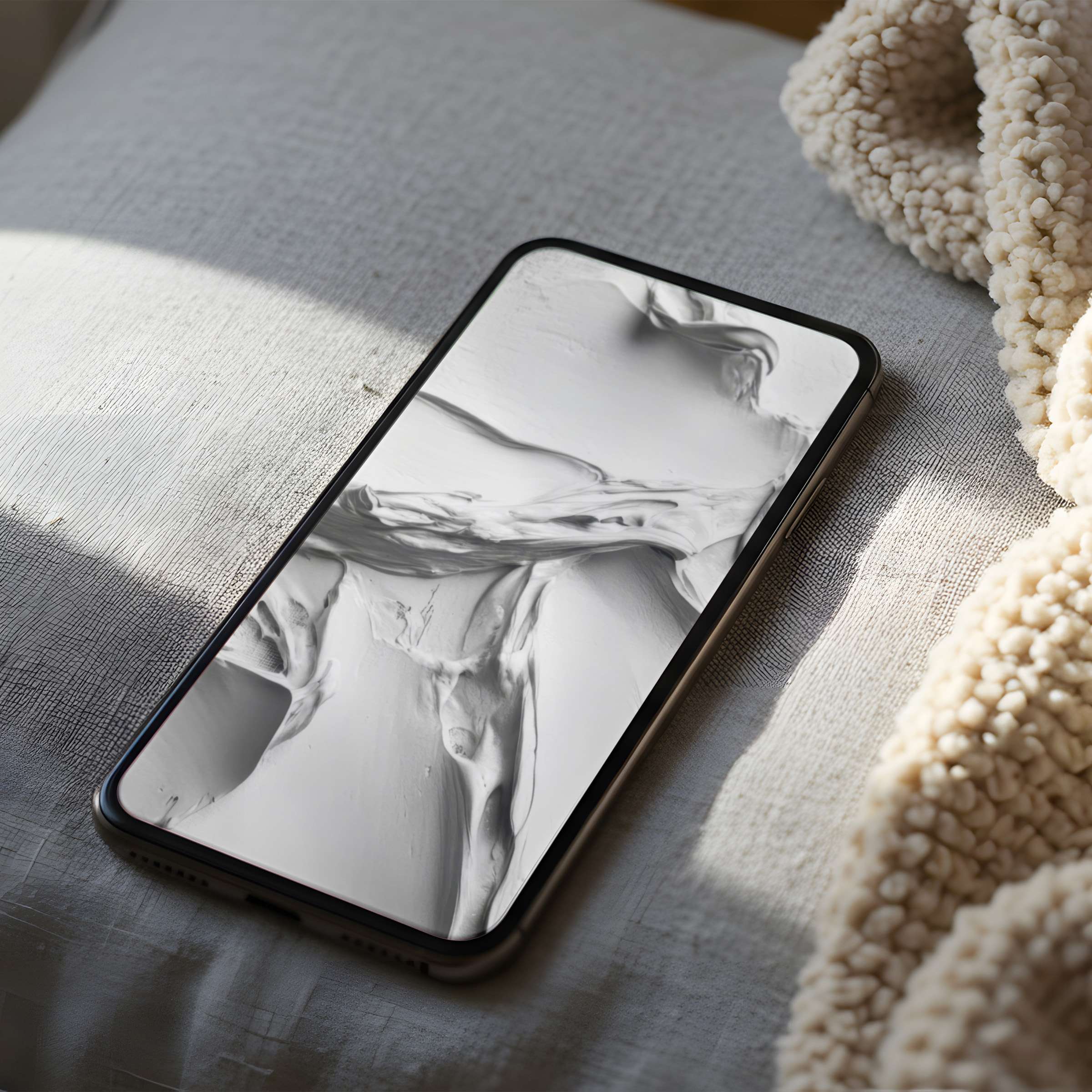Calming abstract phone wallpaper in high resolution, with elegant grayscale swirls for iPhone and Android, perfect for digital download