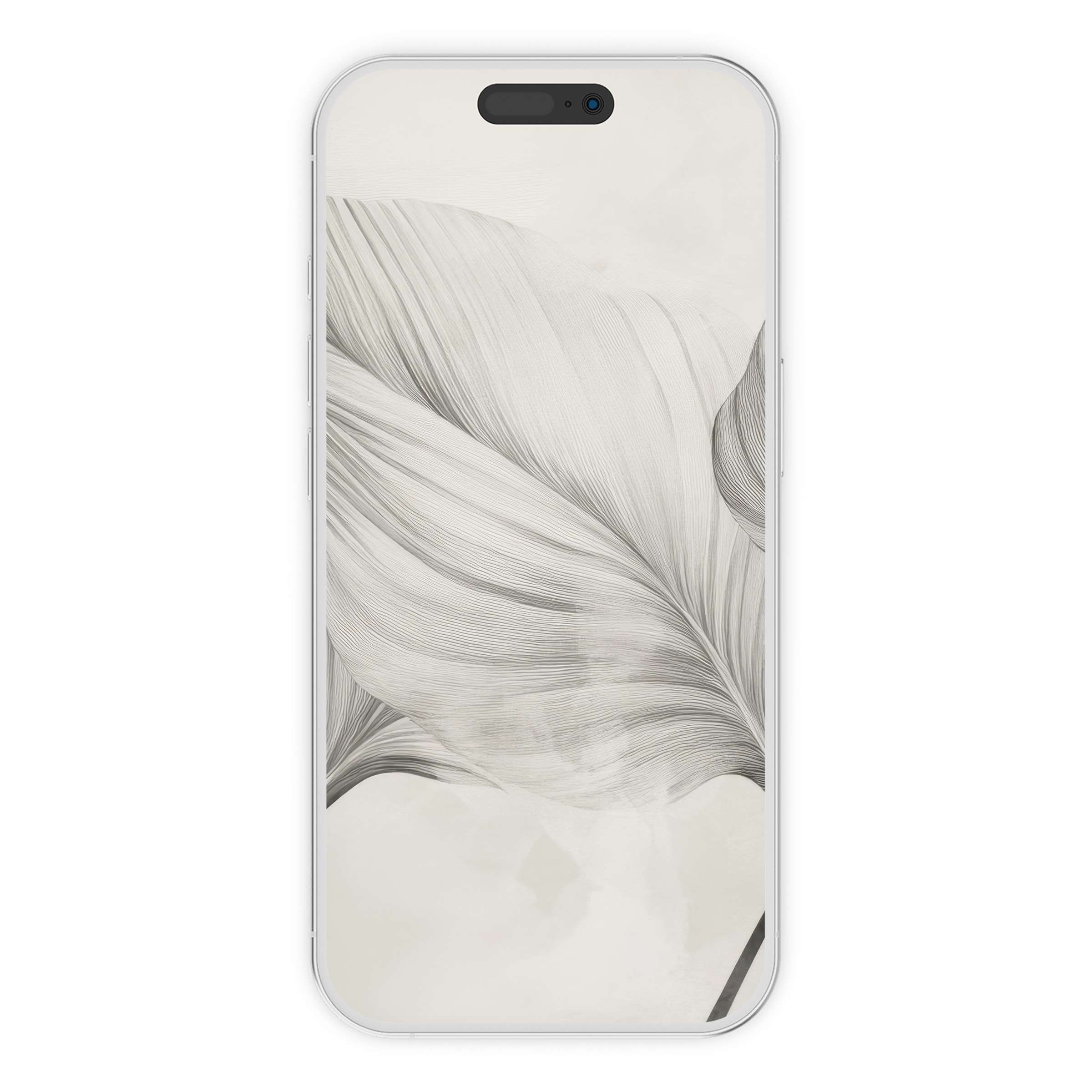 Neutral iPhone wallpaper with elegant leaf sketch in soft beige tones, perfect phone background for digital download and calm design