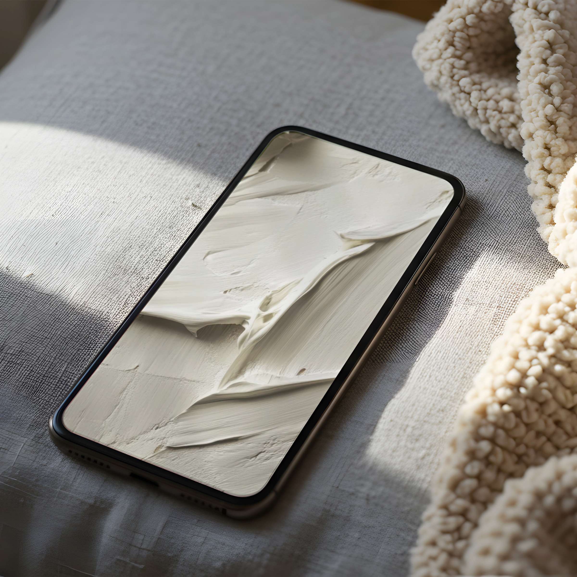 Elegant phone wallpaper featuring textured cream brushstrokes, perfect for a high-resolution digital download on iPhone and Android devices