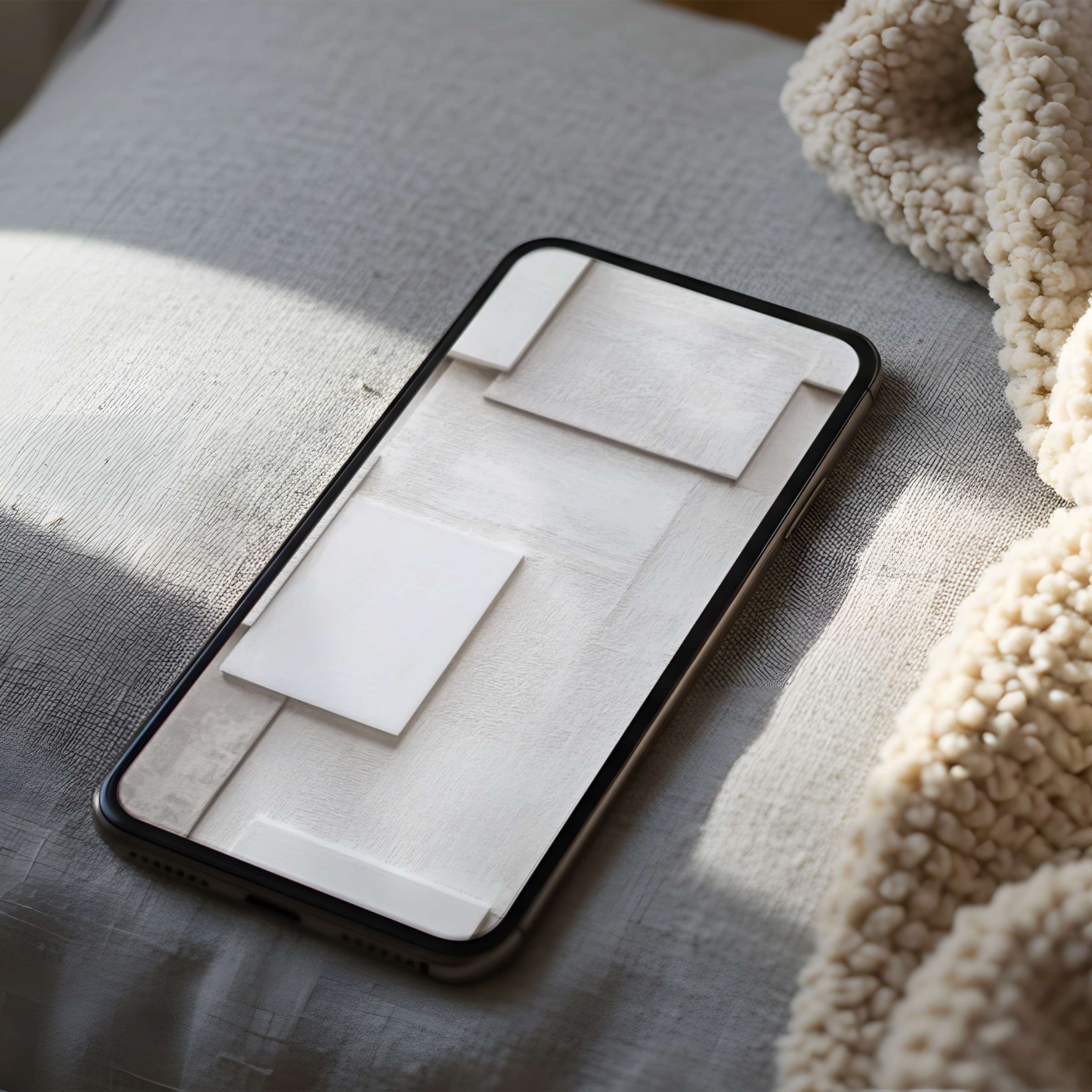 Serene geometric phone wallpaper in high resolution, featuring soft white textures, perfect for iPhone or Android, digital download
