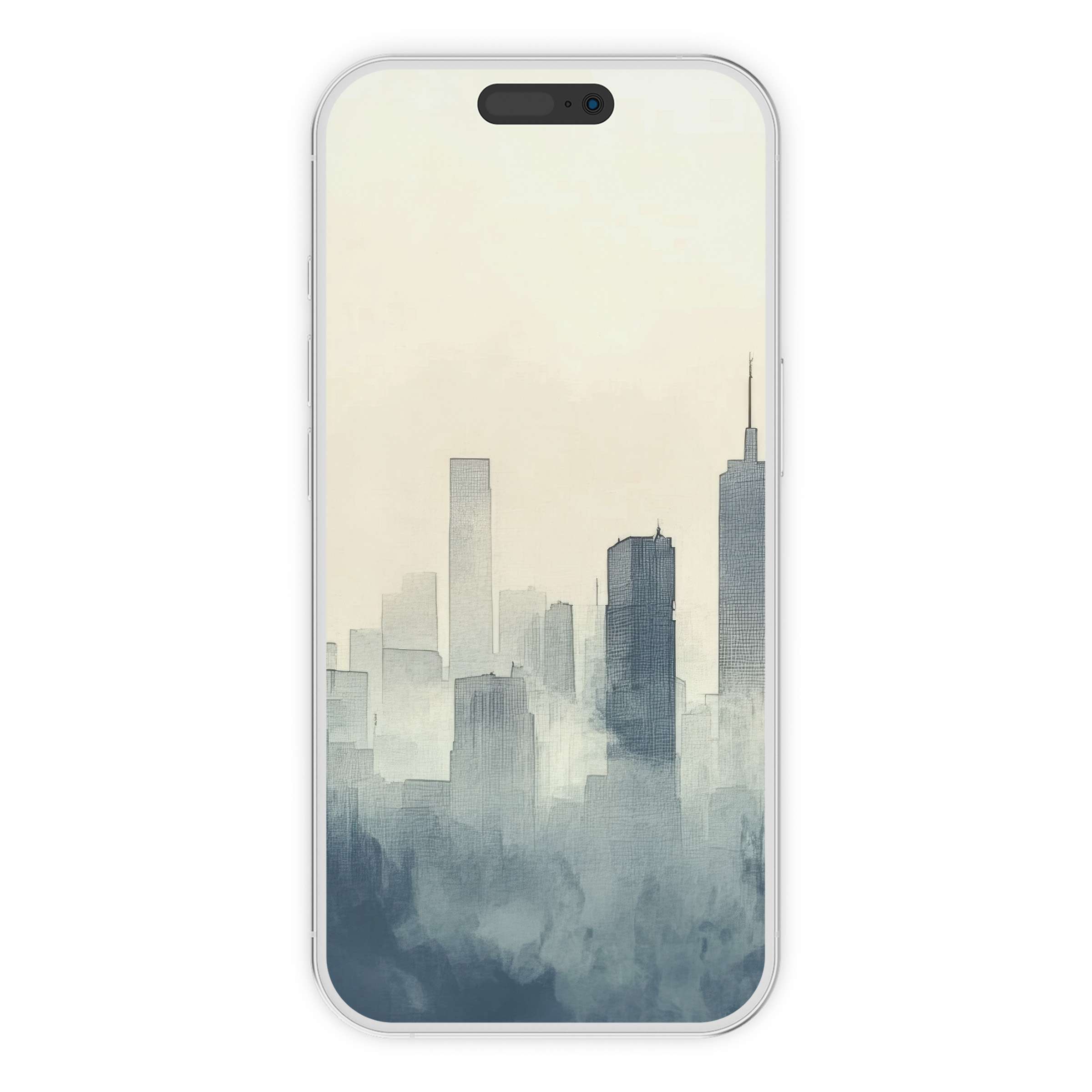 Neutral iPhone wallpaper showcasing a serene cityscape in grayscale, perfect digital download for phone background emphasizing calm and style